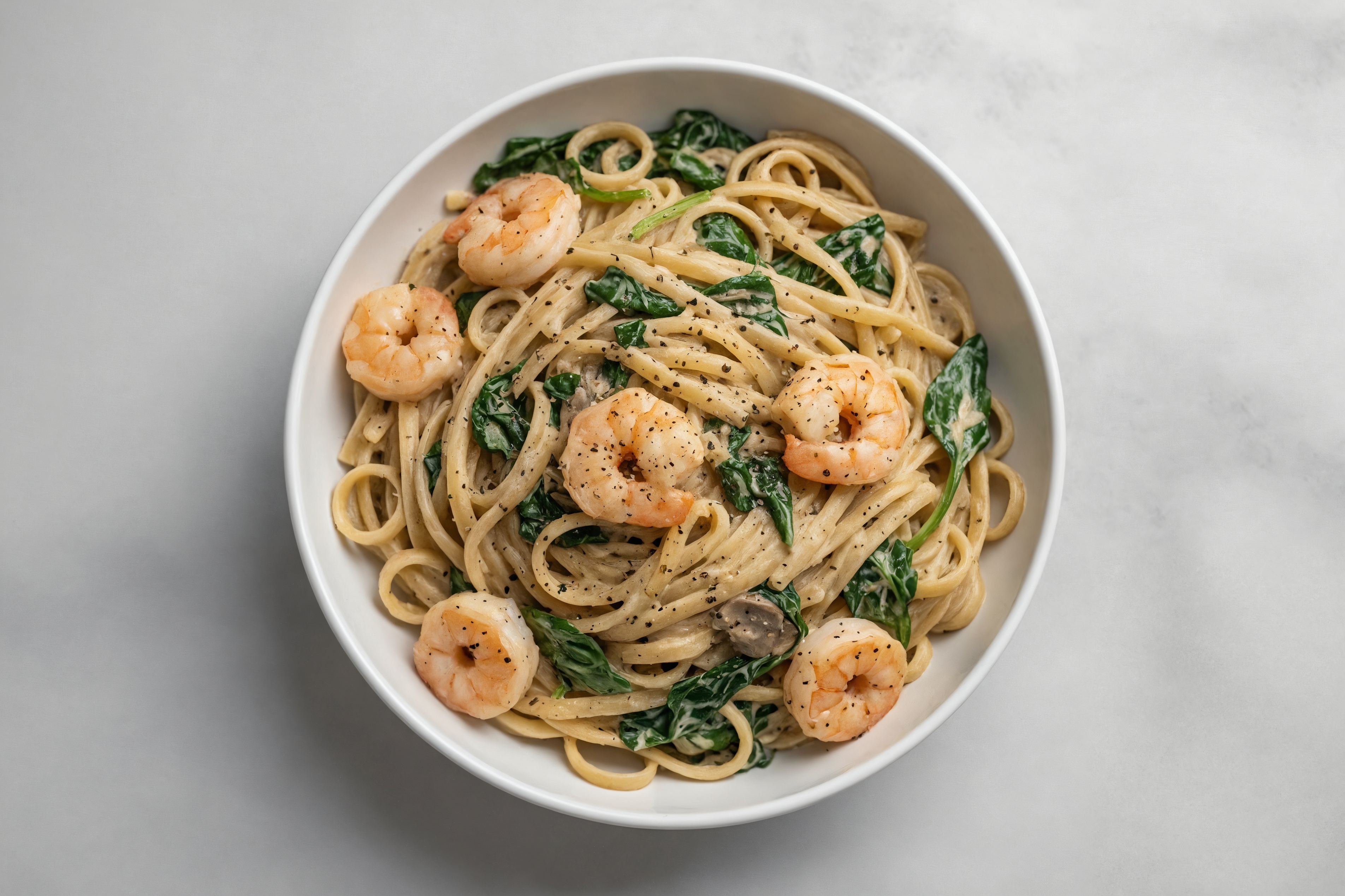  Medium Cooked Shrimp + Greens Linguine Truffle