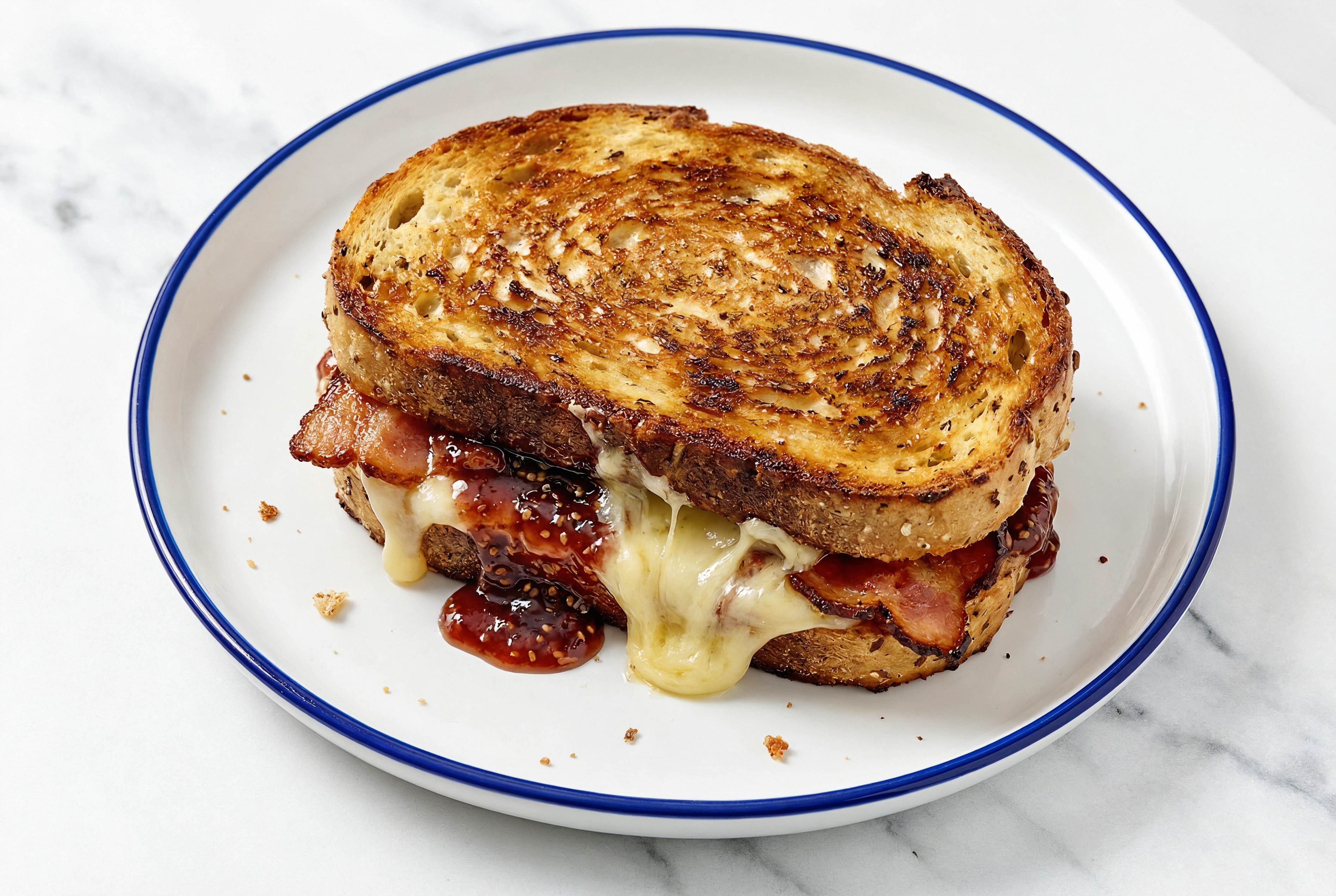 Bacon, Brie + Strawberry Jam Multgrain Sourdough Grilled Cheese