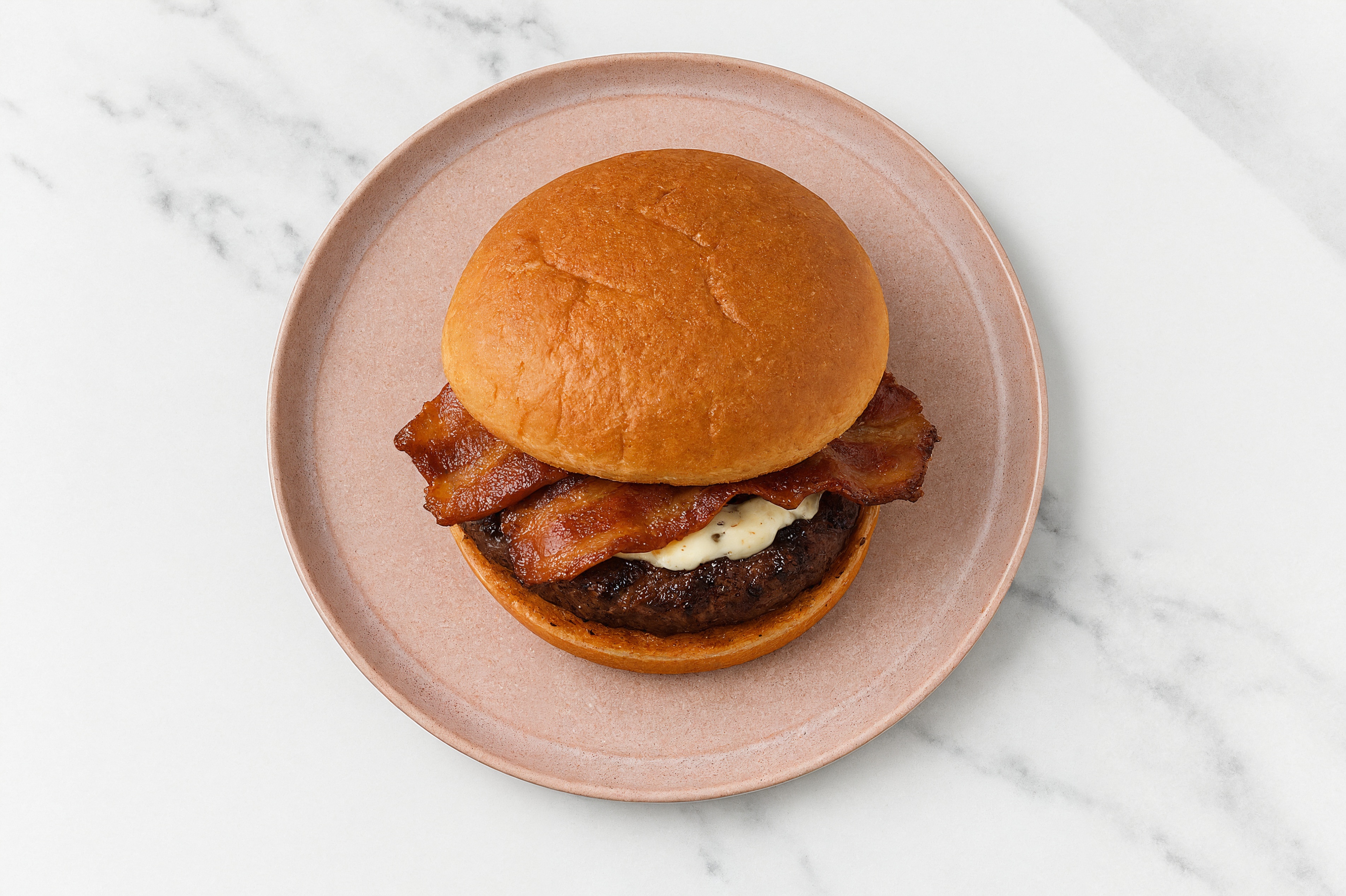 Bacon Beyond Burger on GF Bun with Garlic Sauce