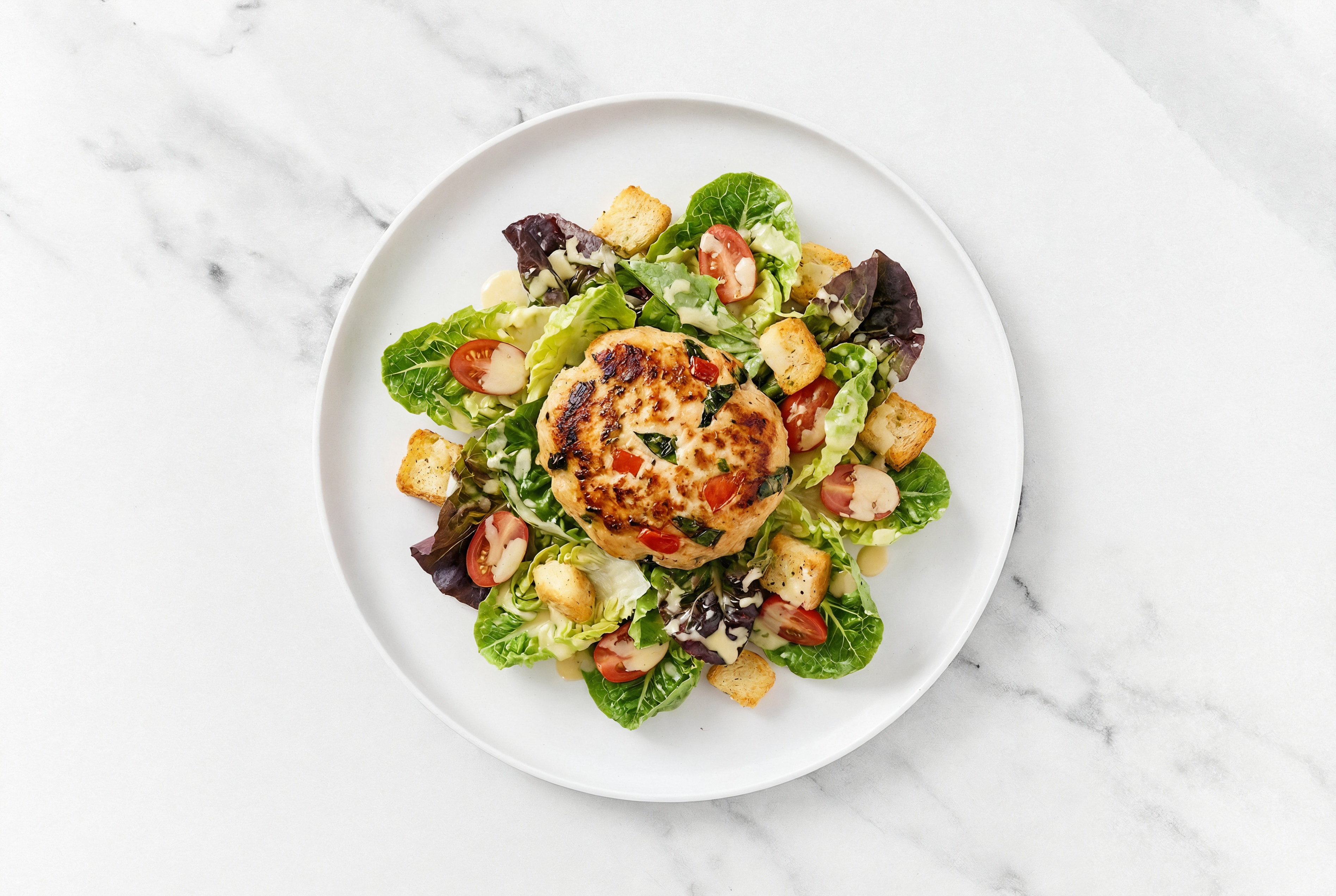 Little Gem Salad with Bruschetta Chicken Patties + Grape Tomatoes
