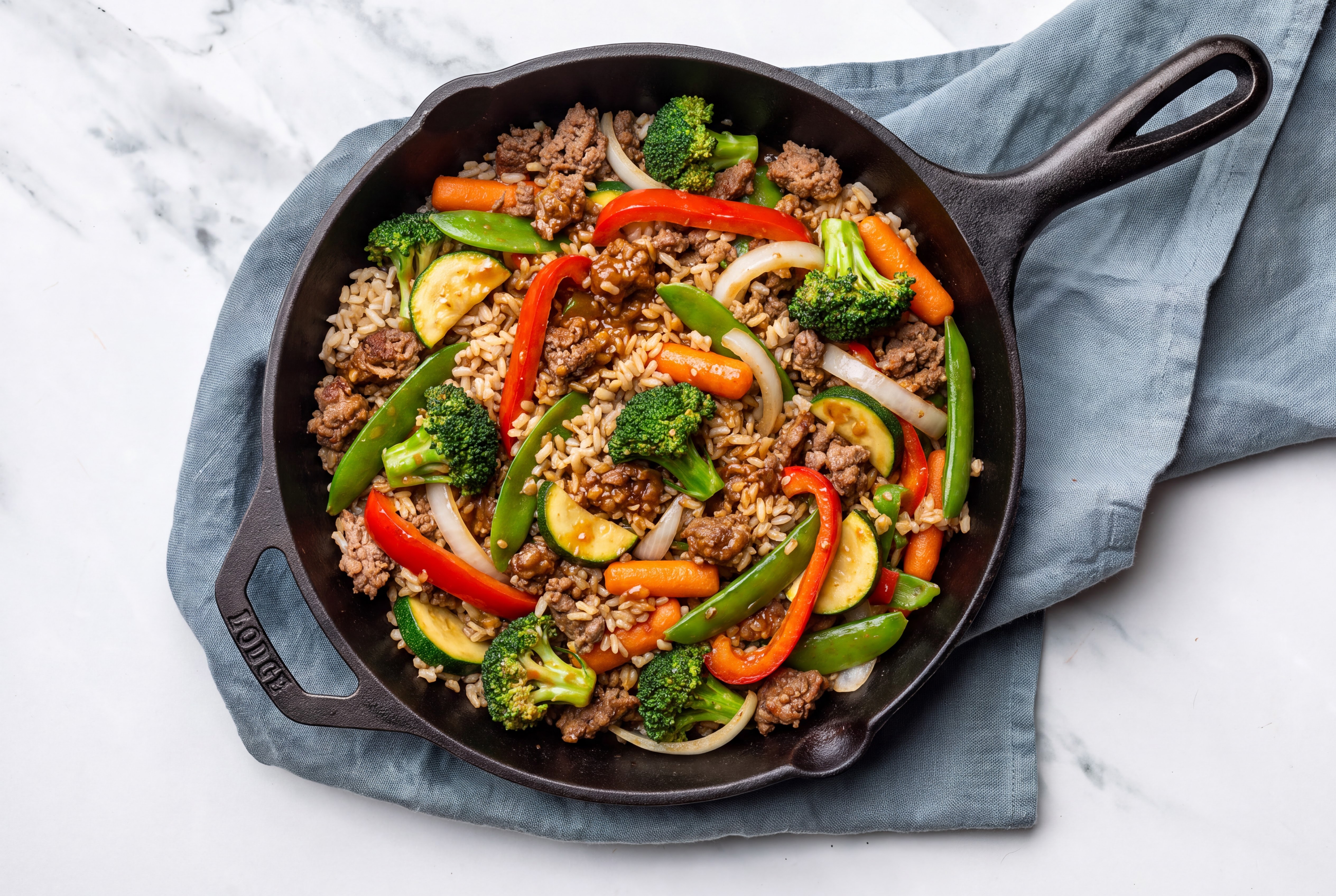 Herby Sesame Ginger Veggie + Ground 93/7 Lean Beef Stir-Fry