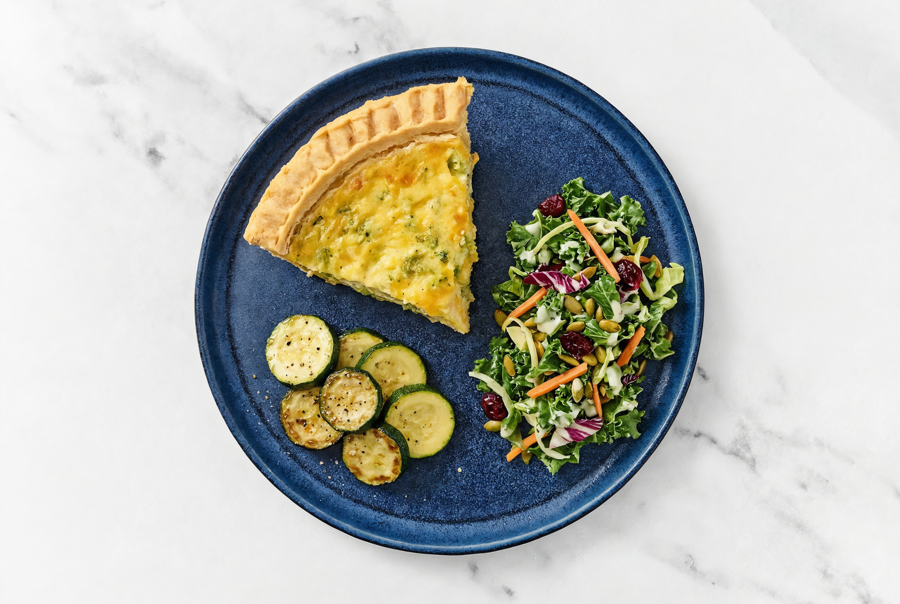 Broccoli & Cheddar Quiche with Zucchini & Kale Salad