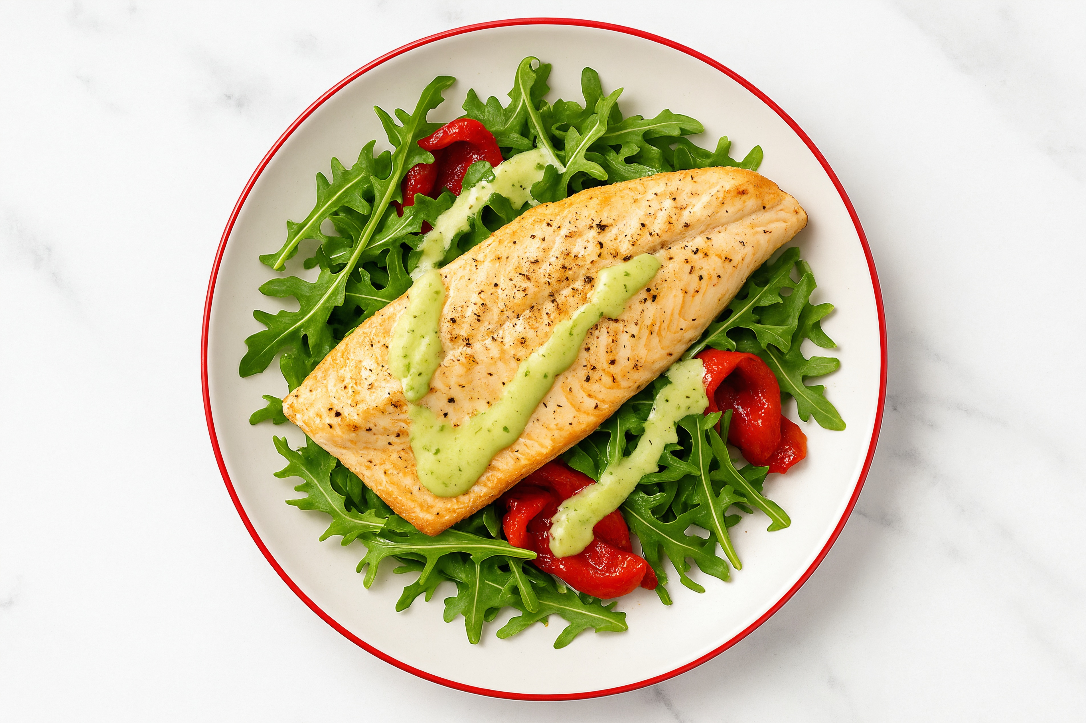Arugula Salad with Trout, Peppers & Green Goddess Dressing