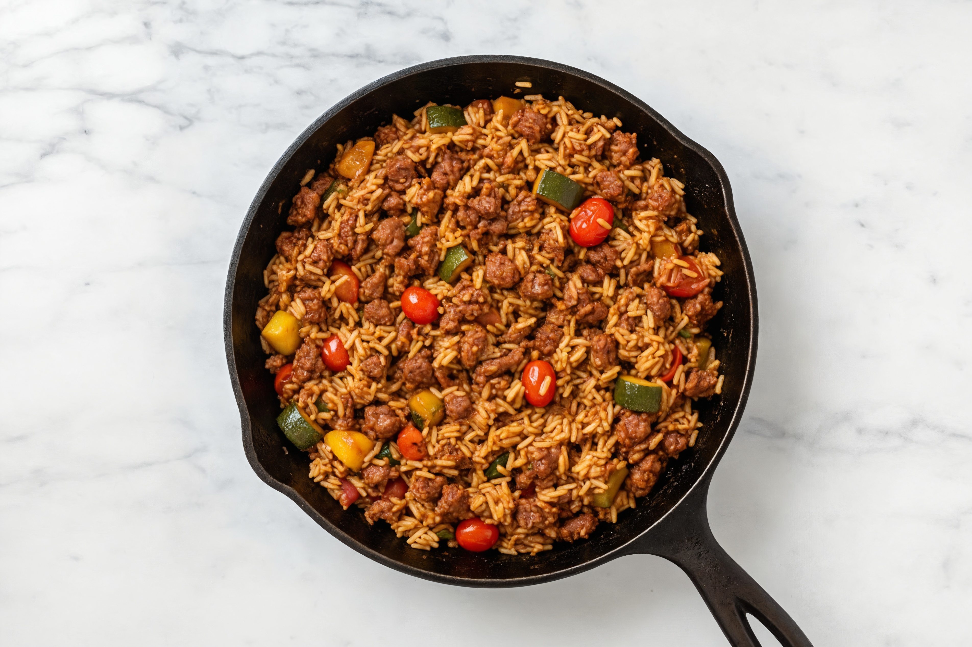 Sesame Ginger Squash + Ground Bison Stir-Fry with Seasoned Jasmine Rice