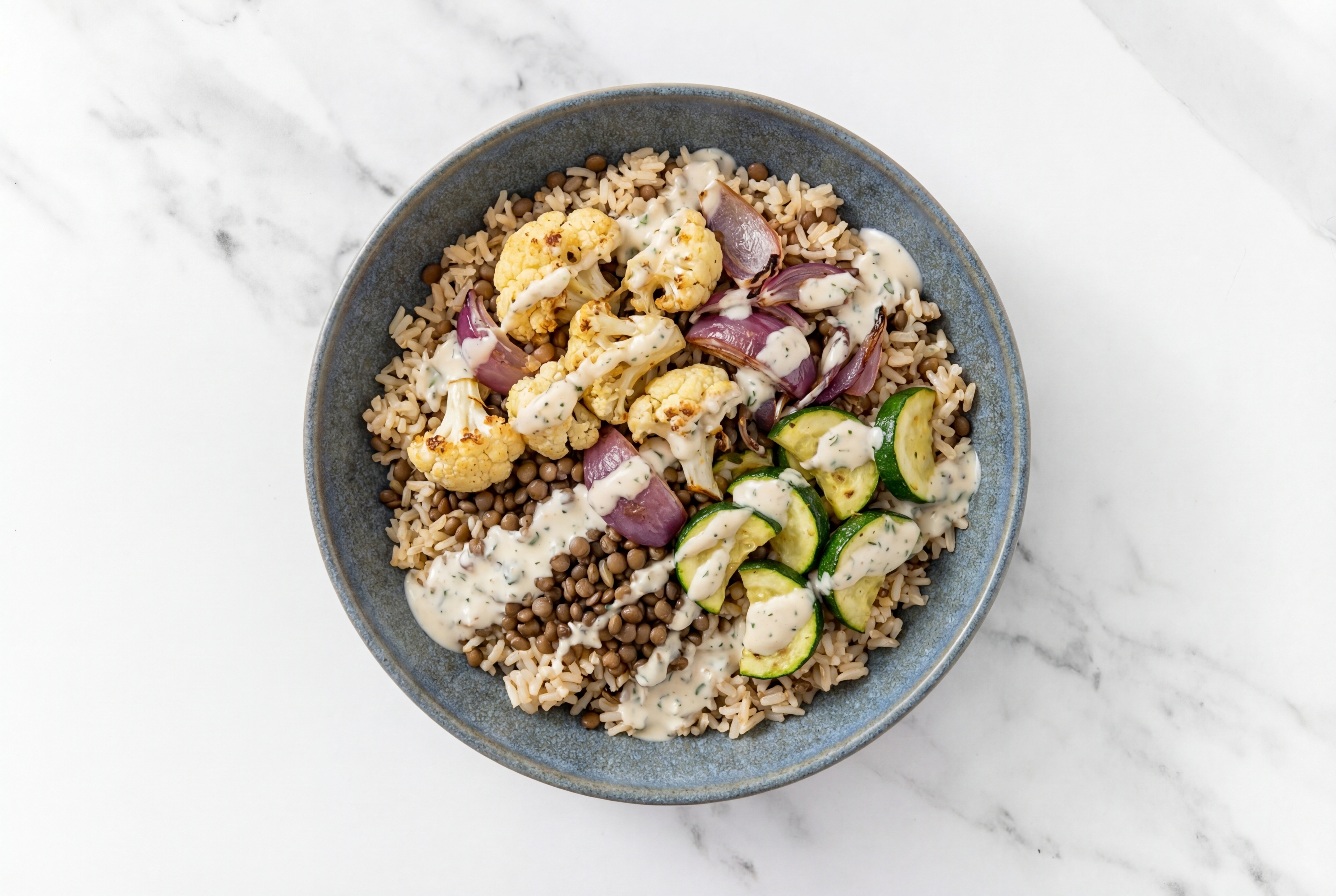Herby Garlicky Garden Veggie Grain Bowl with Zucchini