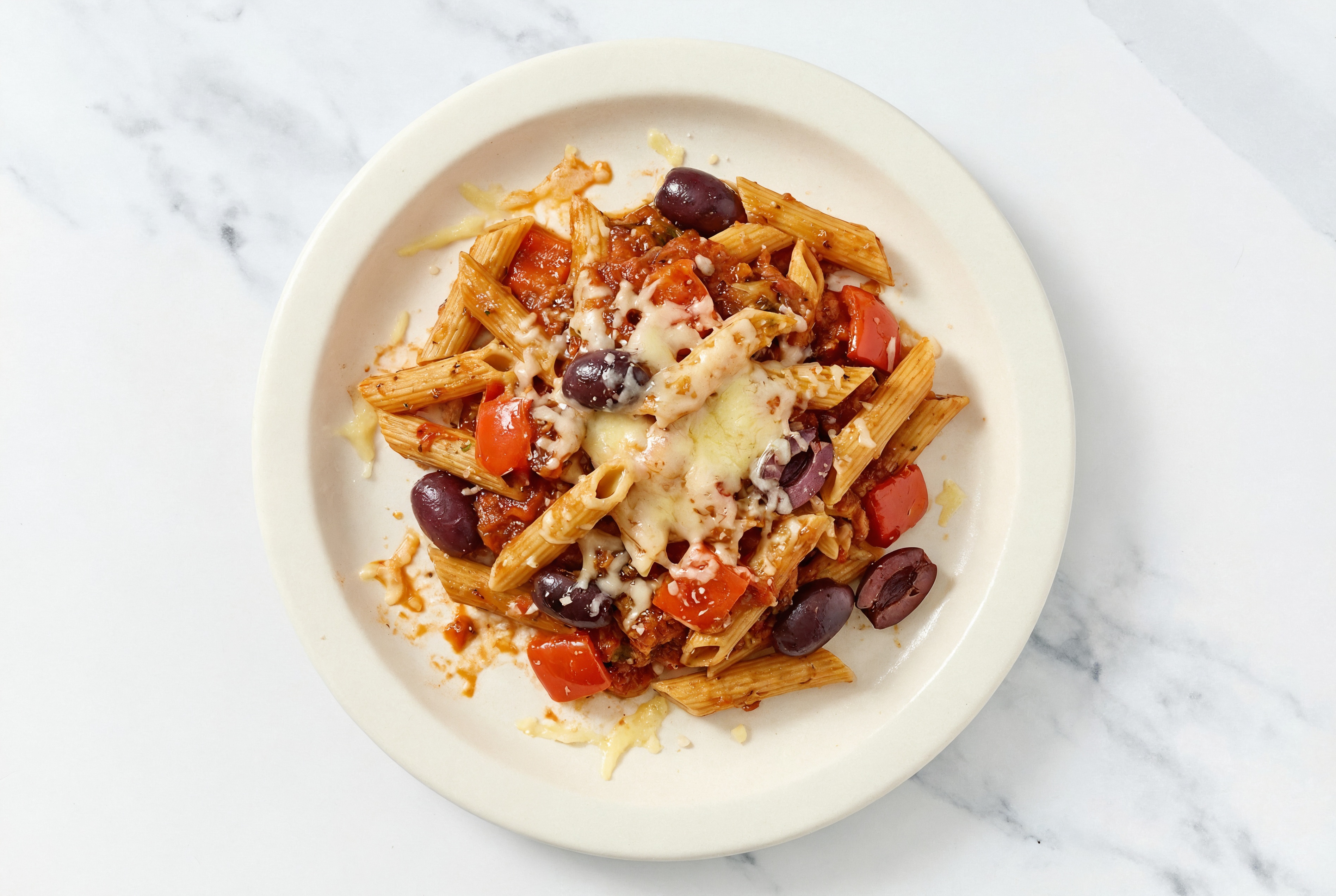 Olive Marinara Pasta Bake with Grated Parmesan Cheese