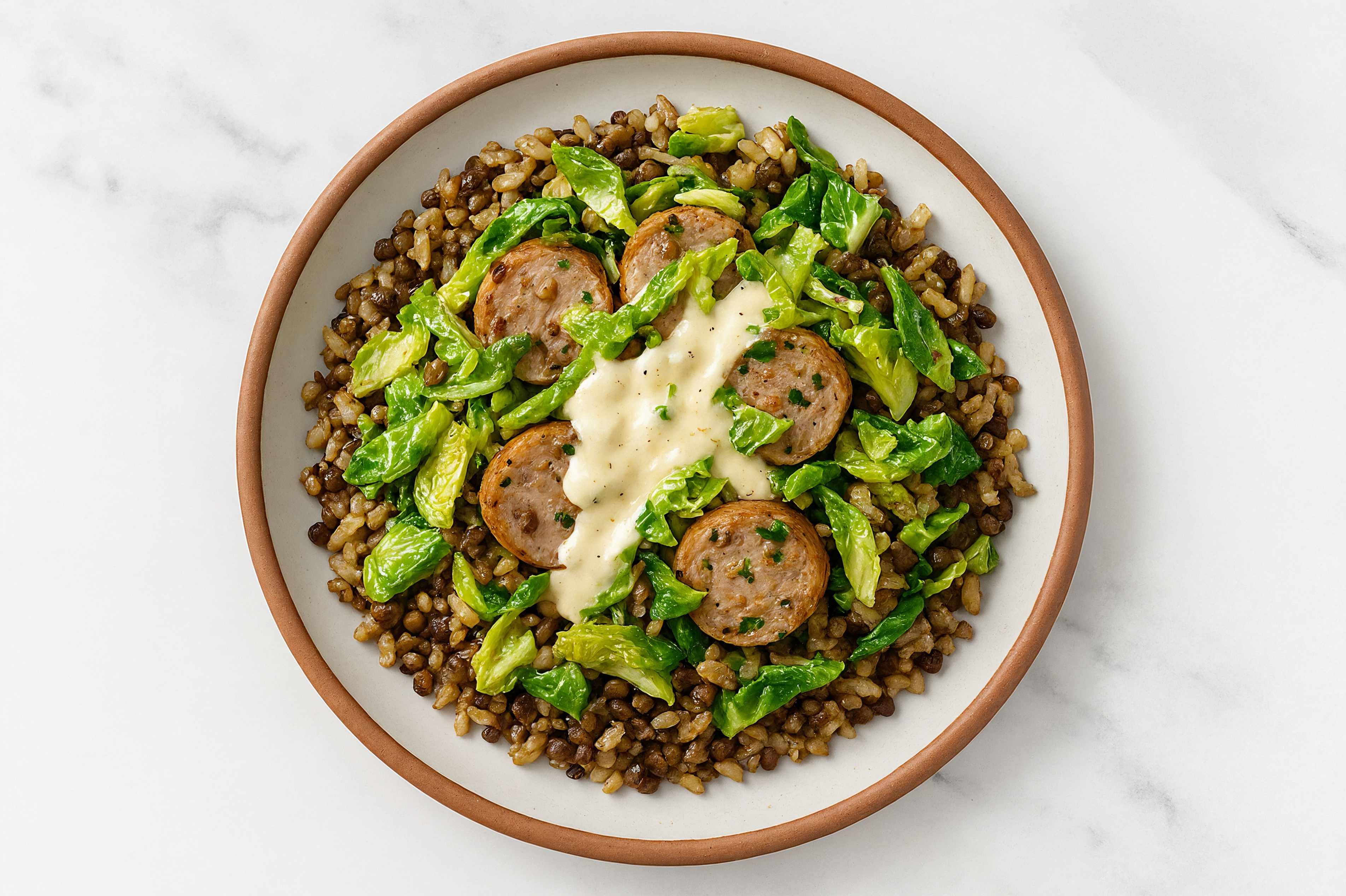 Creamy Garlic Chicken Sausage Rice Bowl