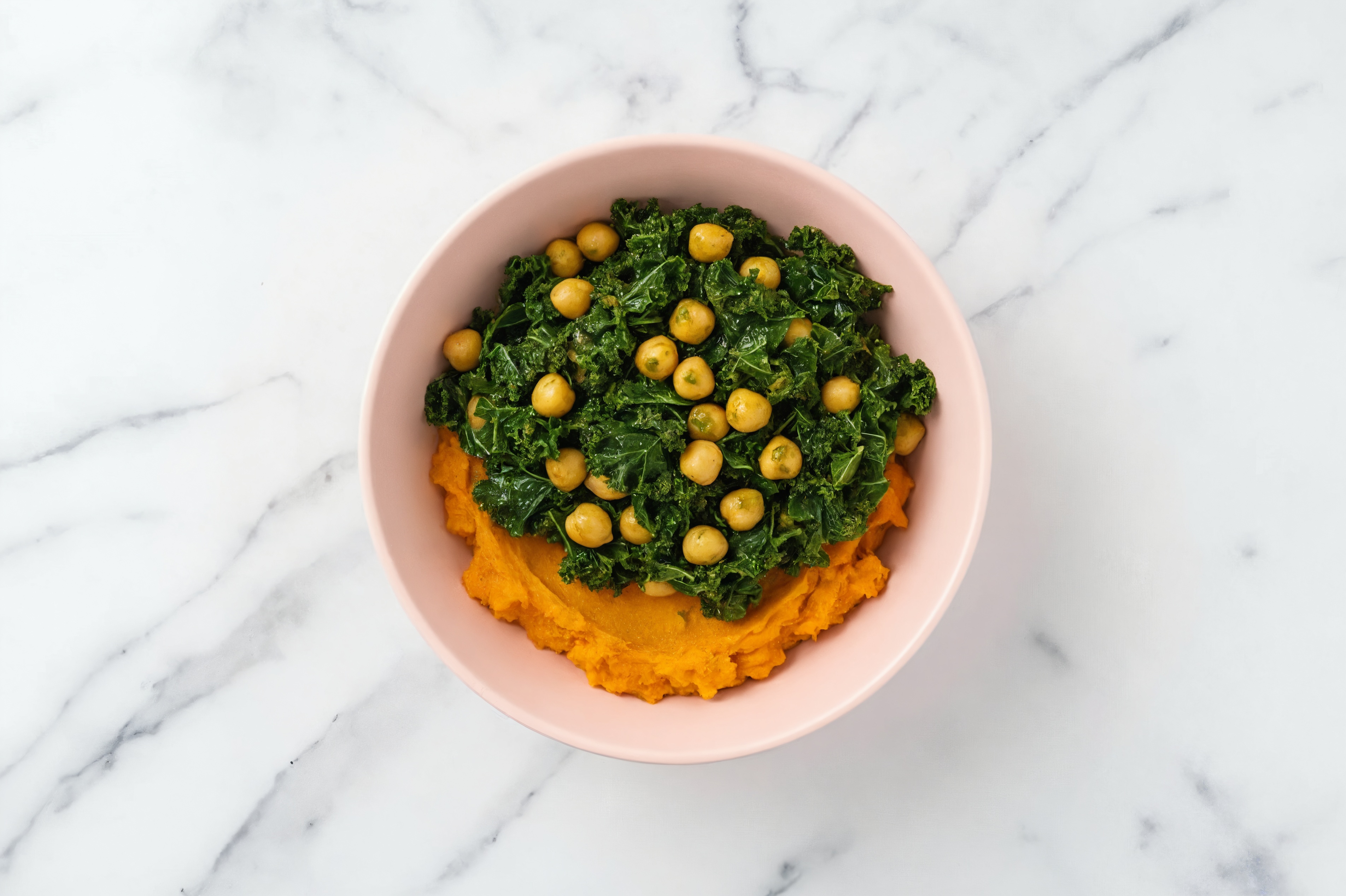 Chickpeas Saag with Kale over Mashed Sweet Potato