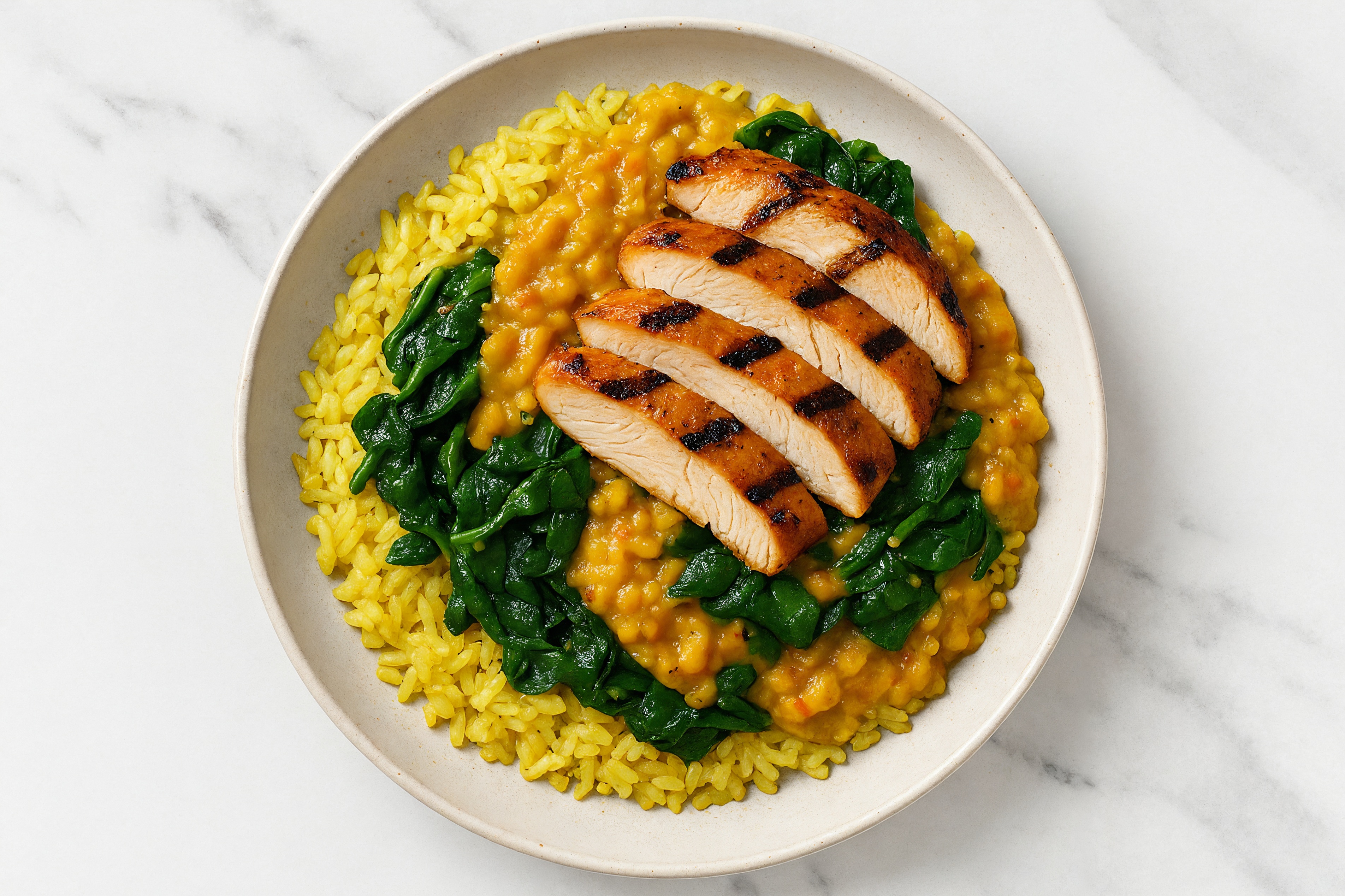 Spicy Chicken & Herb Rice + Curried Everyday Dal Red Lentils Bowl