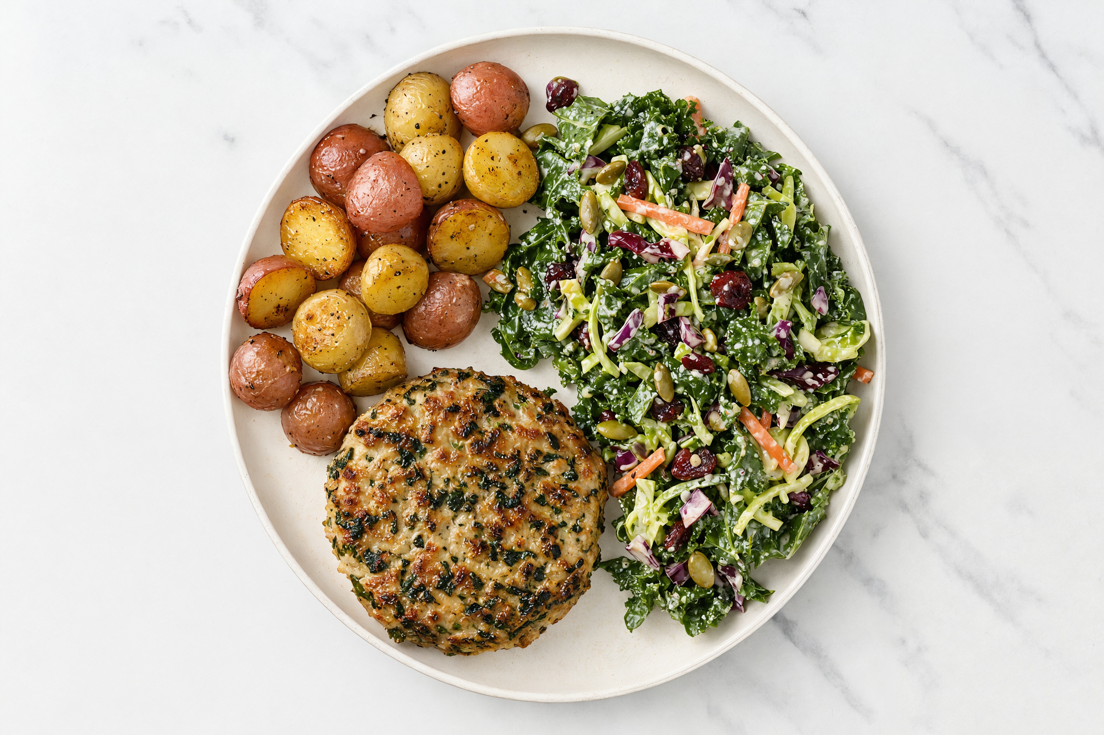 Feta Turkey with Roast Potatoes + Kale Salad