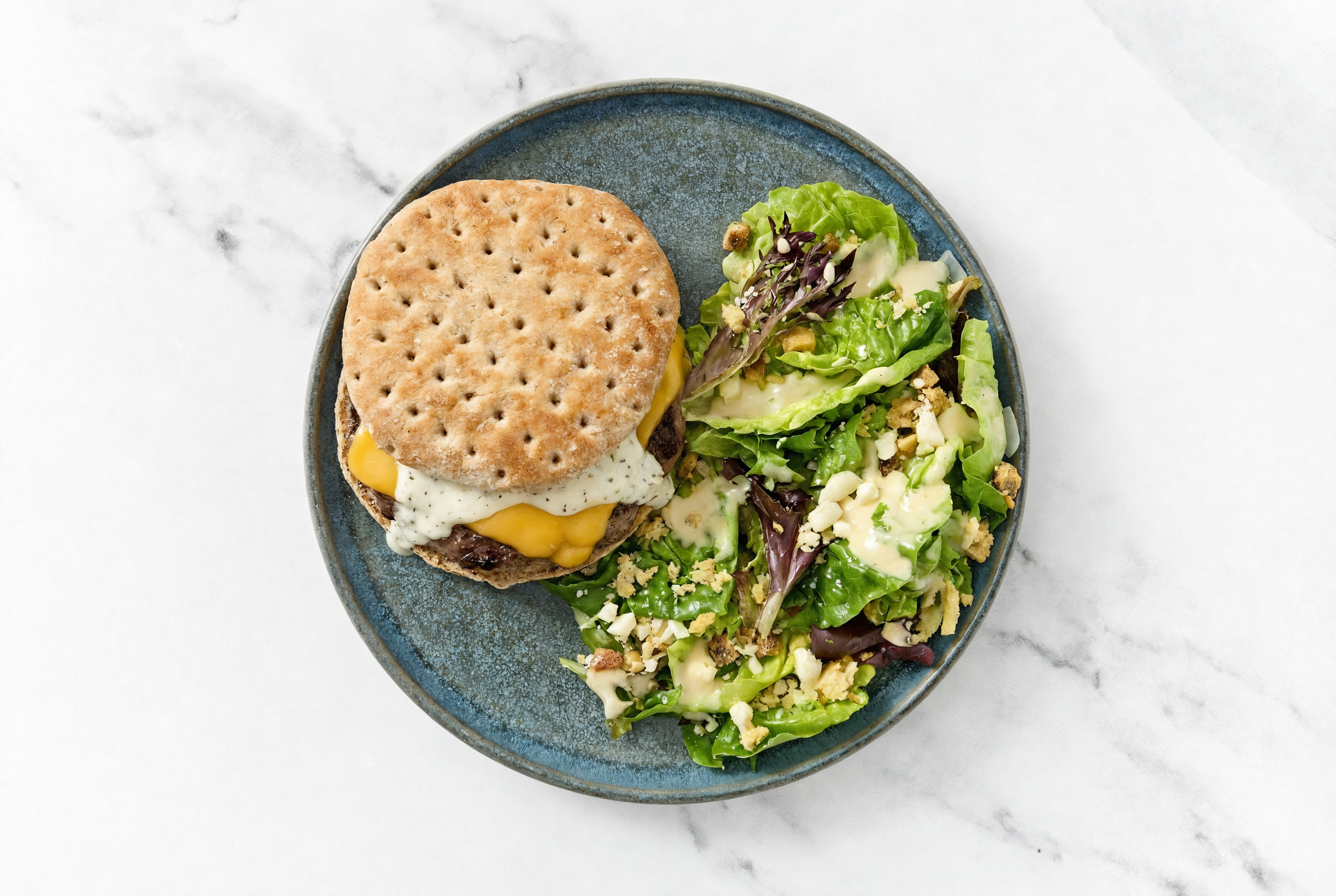 Herby Ranch Cheddar Burger + Little Gem Salad with Wagyu Beef Patties
