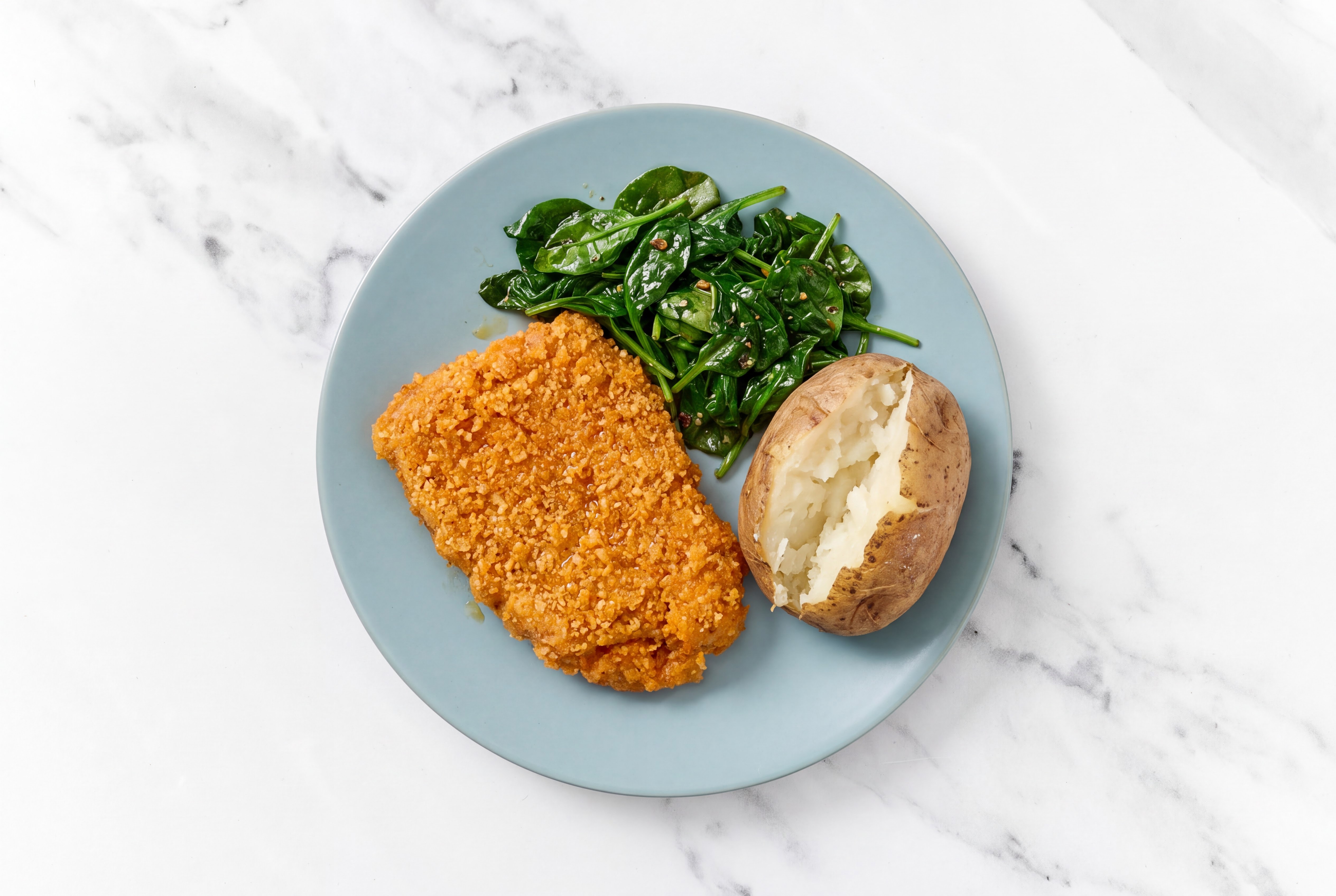 Hot Honey Breaded Chicken Cutlet with Baby Spinach & Russet Potato