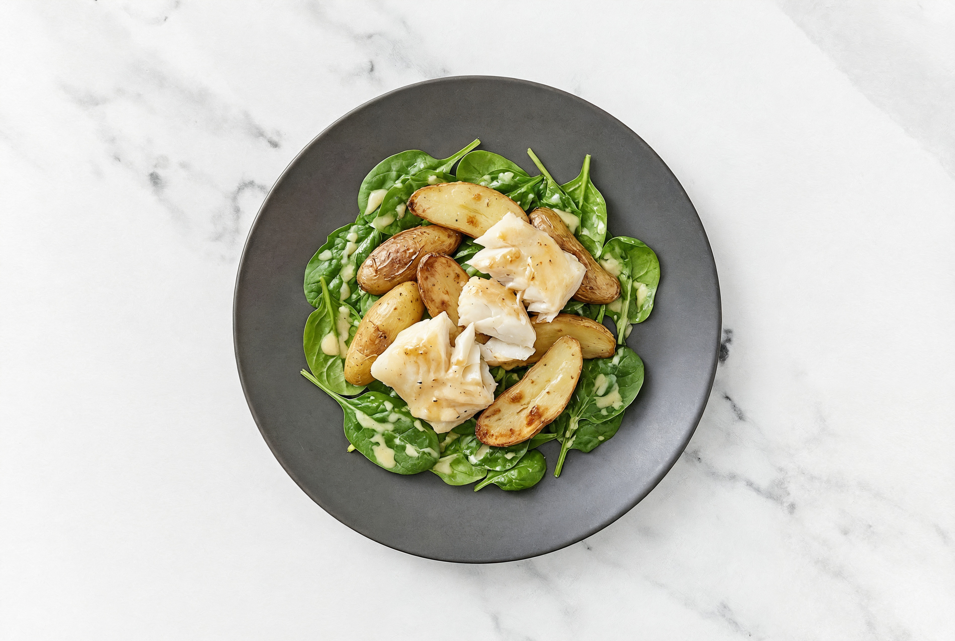Herby Roasted Halibut House Salad with Baby Spinach