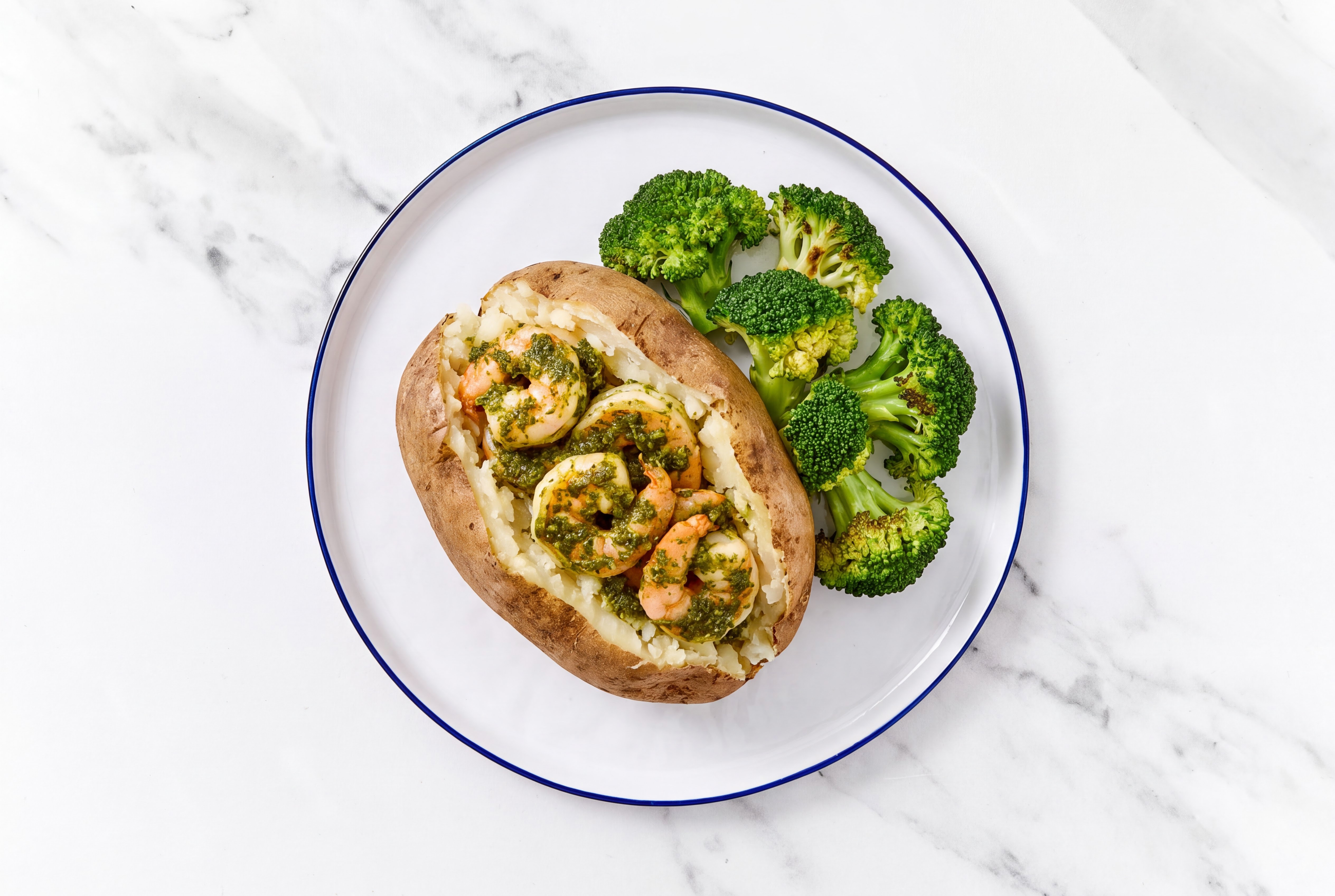 Zhoug Medium Cooked Shrimp with Organic Broccoli + Russet Potato
