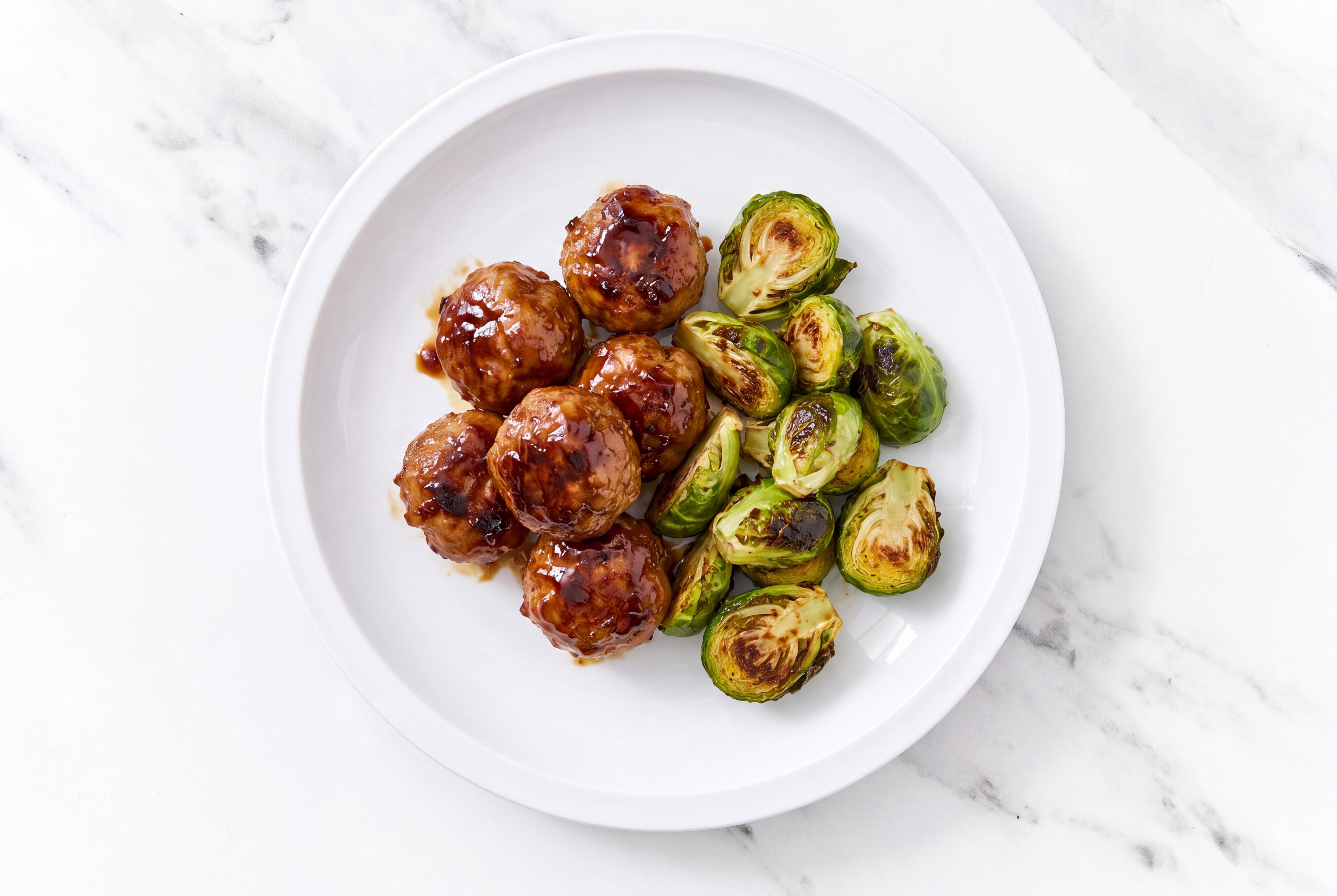 Teriyaki Baked 93/7 Lean Ground Beef Meatballs & Brussels Sprouts