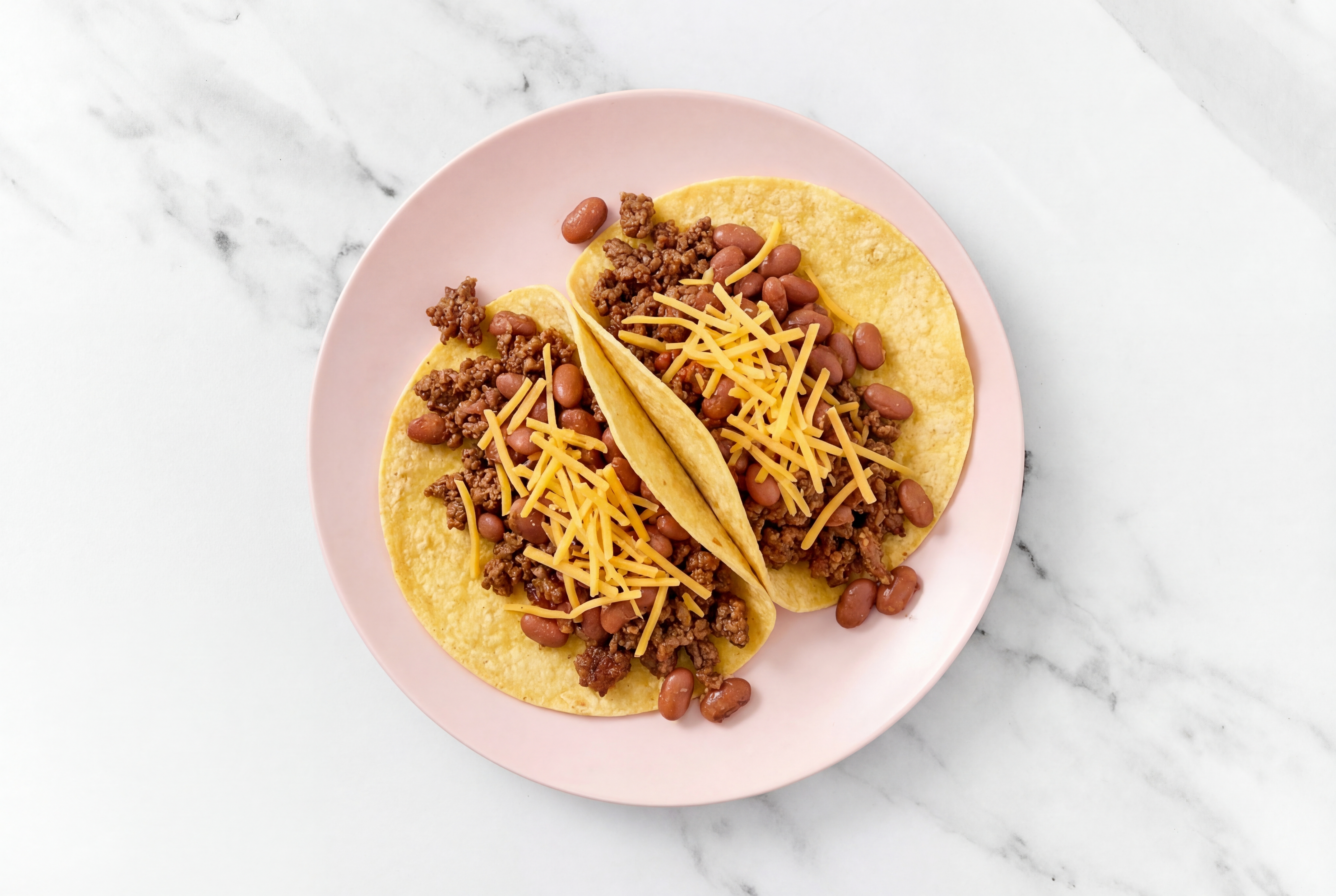Herby Mexican-Style Ground Beef Tacos with Cheddar Cheese & Pinto Beans