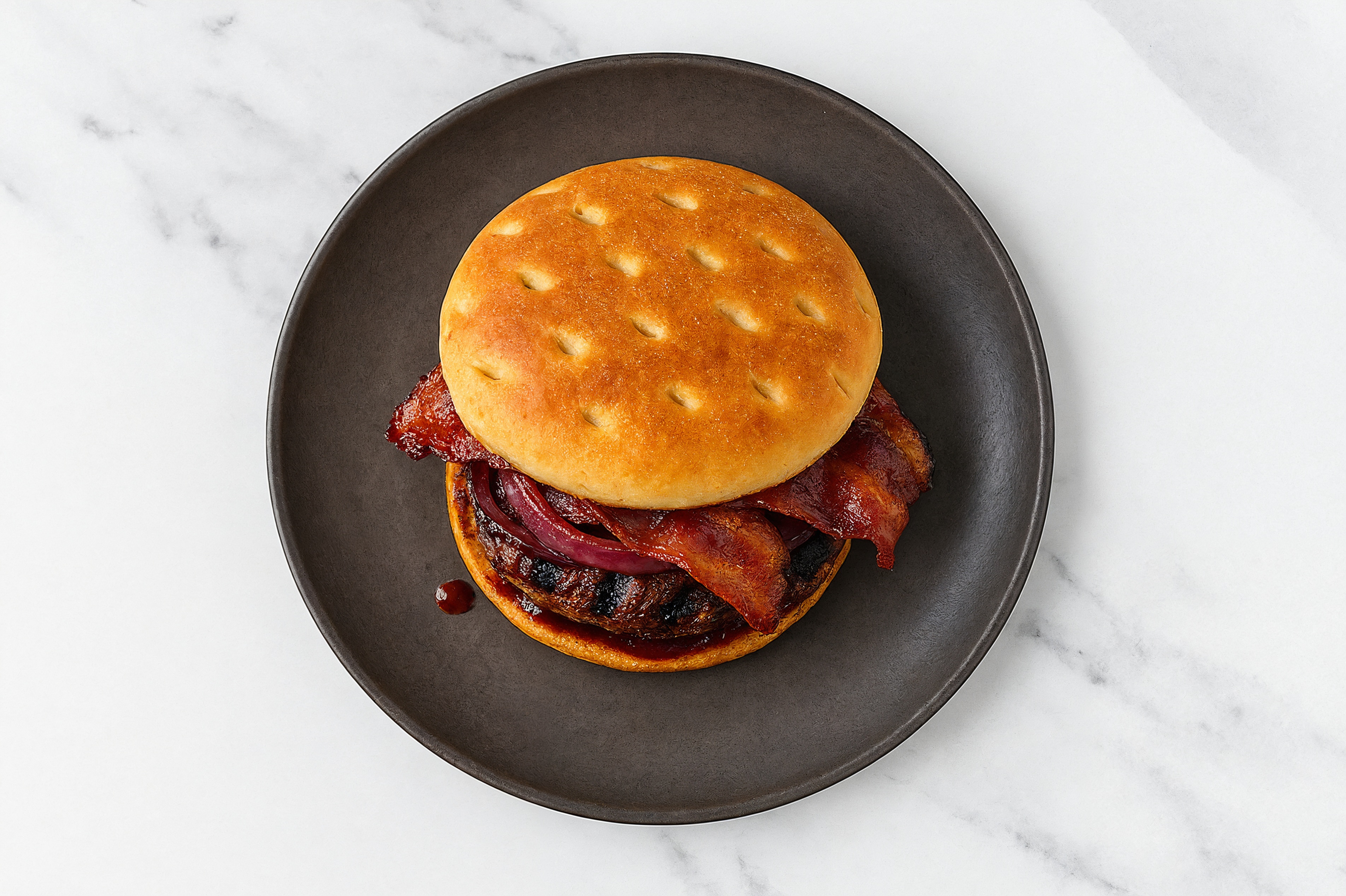Herby Grilled BBQ Bacon Burger with Wagyu Beef Patties