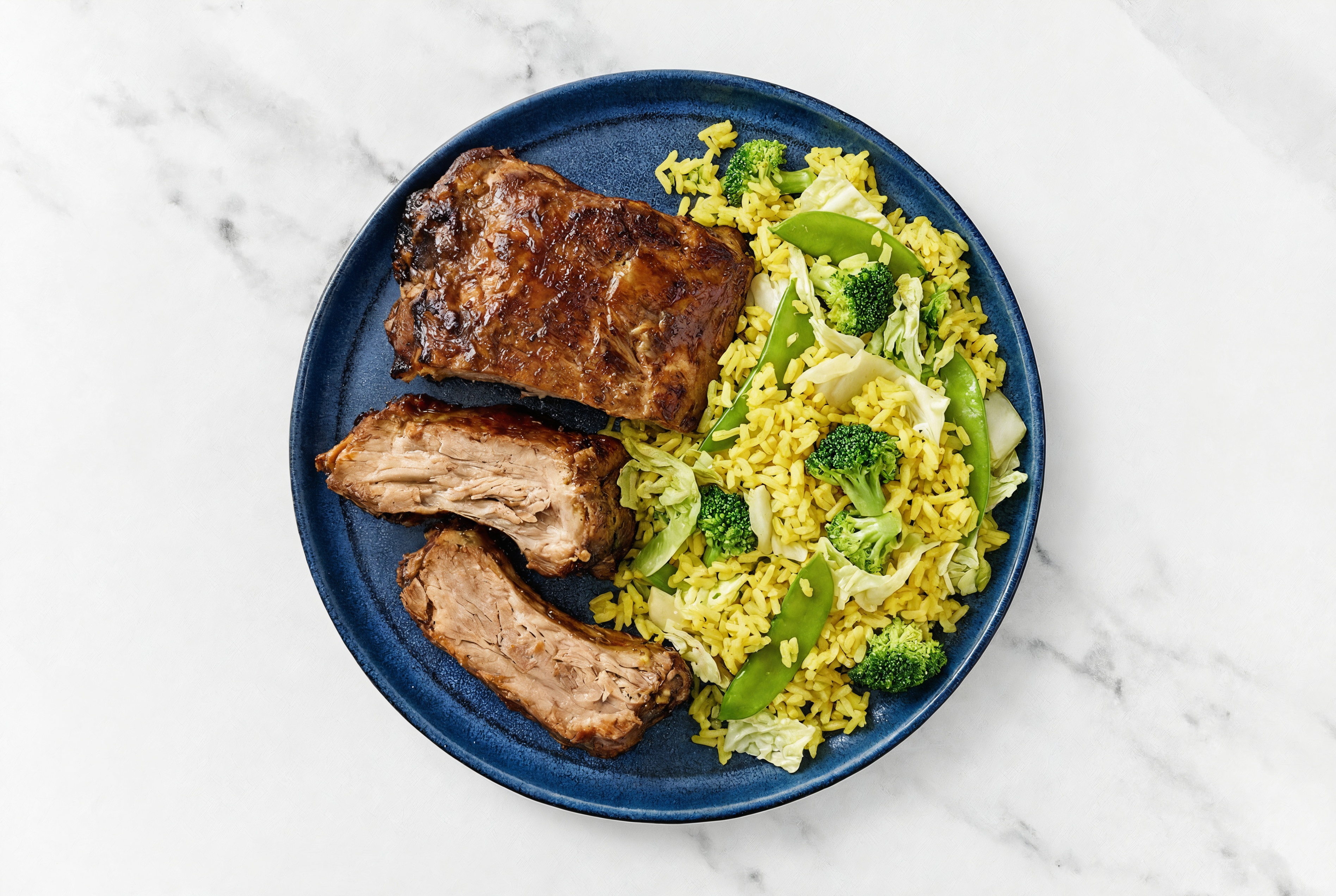 Seasoned Baby Back Ribs + Asian Veggie Chicken & Herb Rice