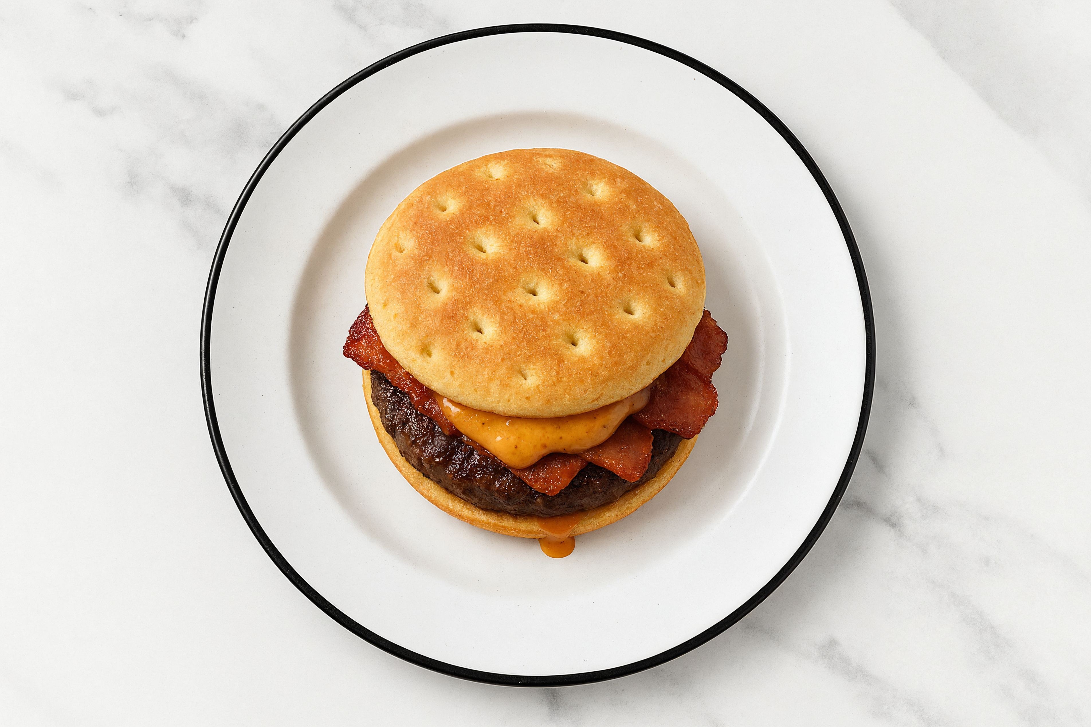 Beef Burger on Brioche Thin Buns with Smoky BBQ & Turkey Bacon