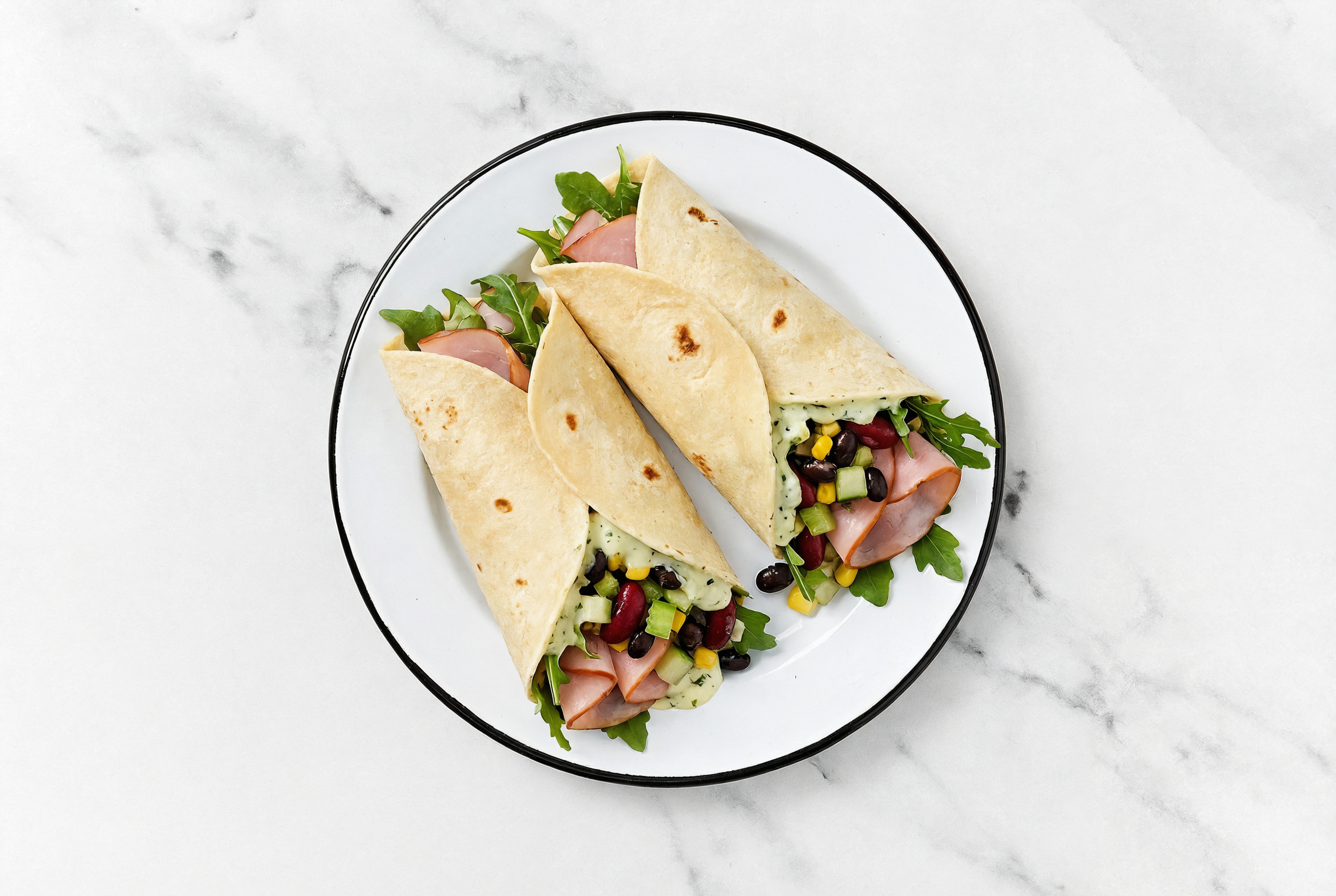 Jalapeño Honey Ham + Cucumber Tortilla Wraps with Arugula