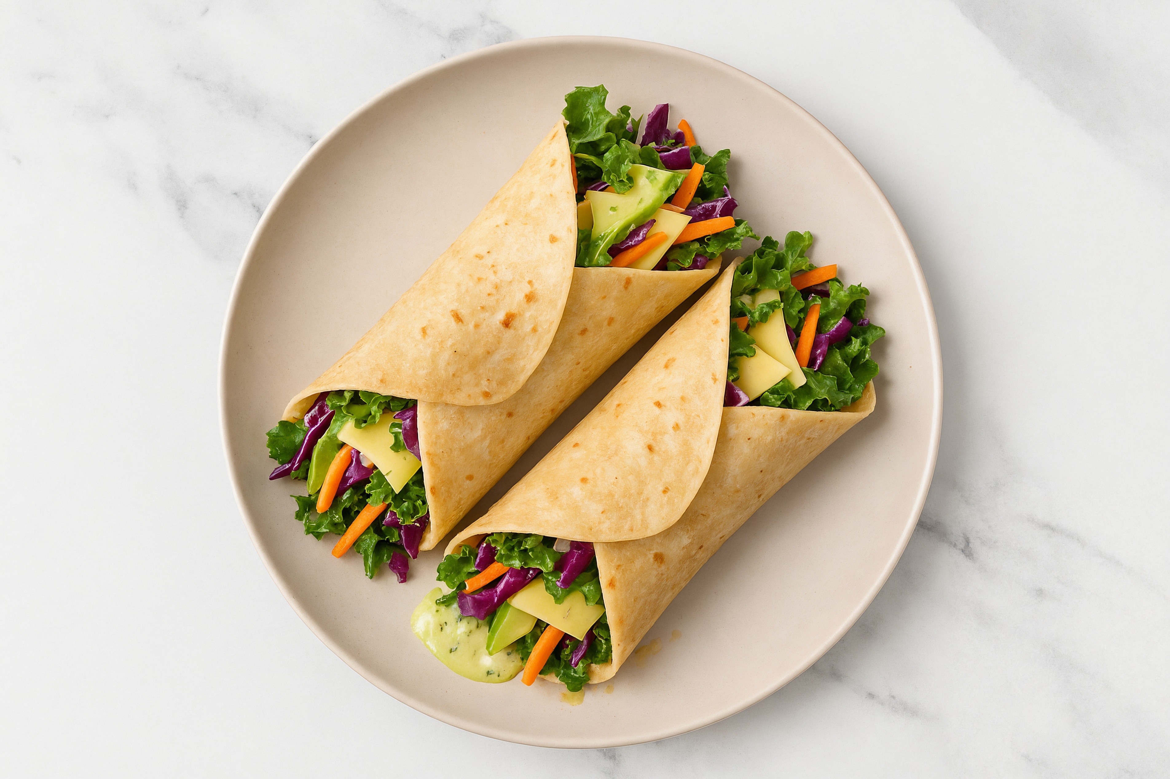 Herby Avocado + Swiss Tortilla Wraps with Rainbow Veggies