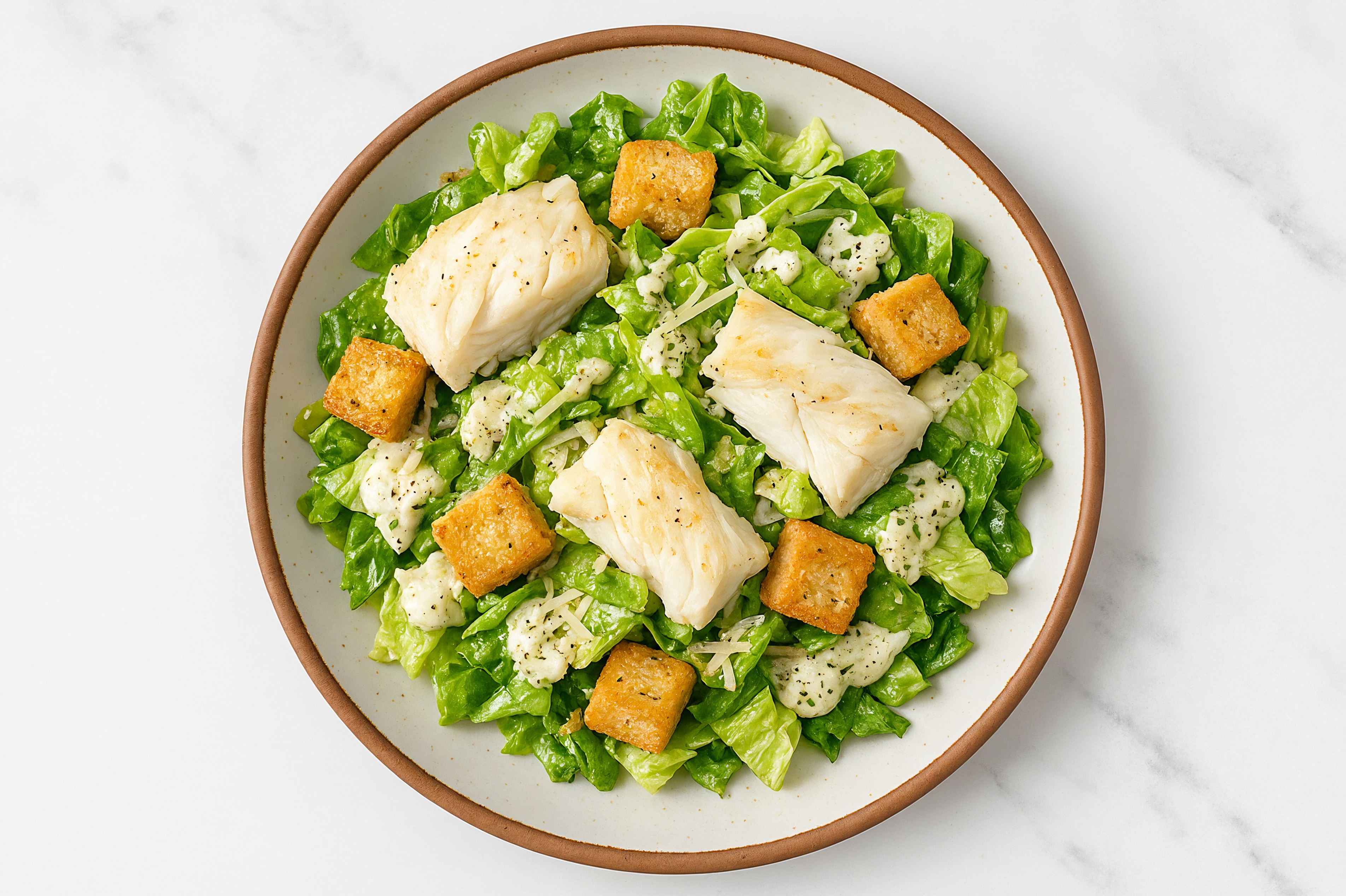 Seared Halibut Classic Caesar Kit Salad