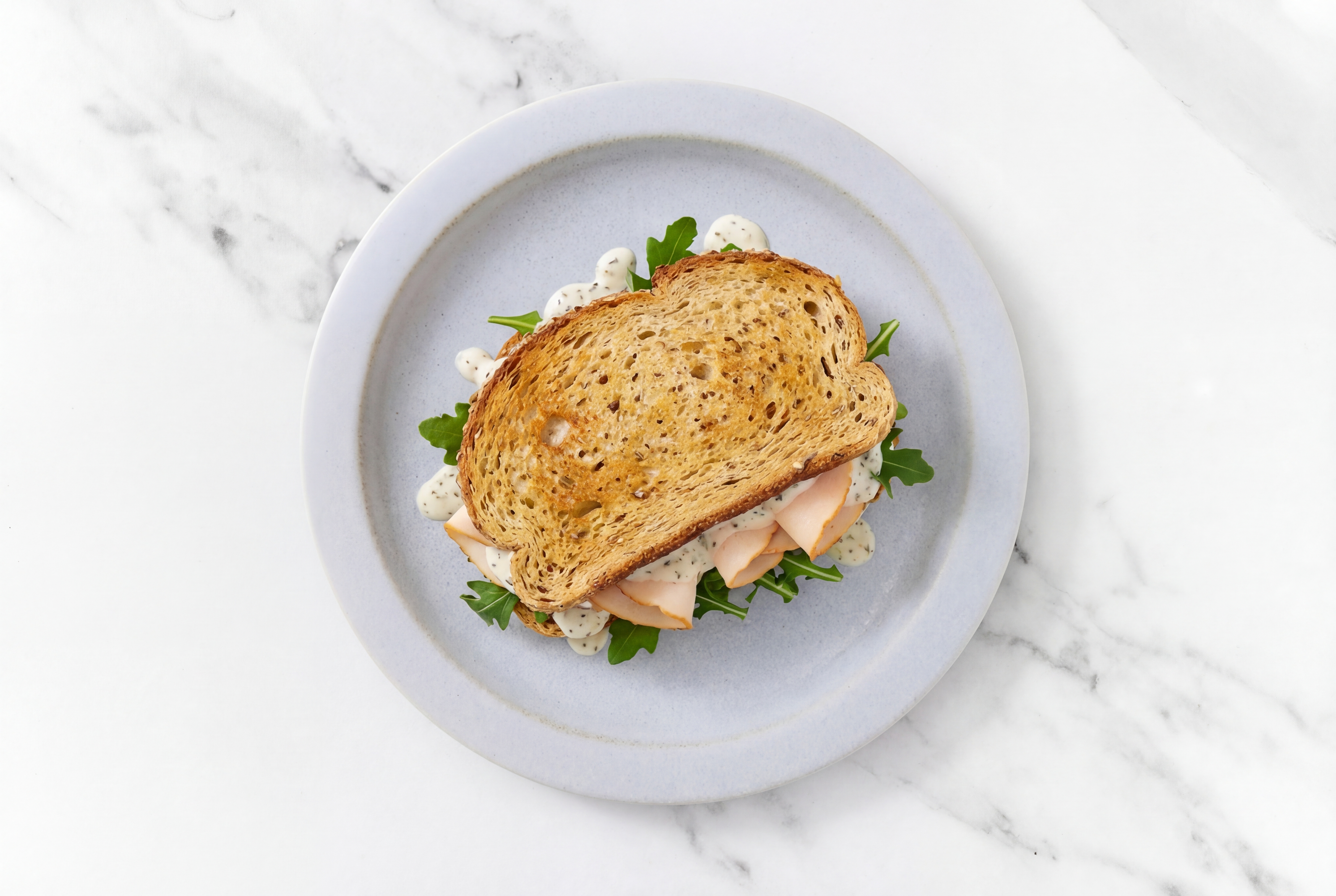 Honey Roasted Turkey Breast Sliced + Arugula Sandwich with Vegan Ranch