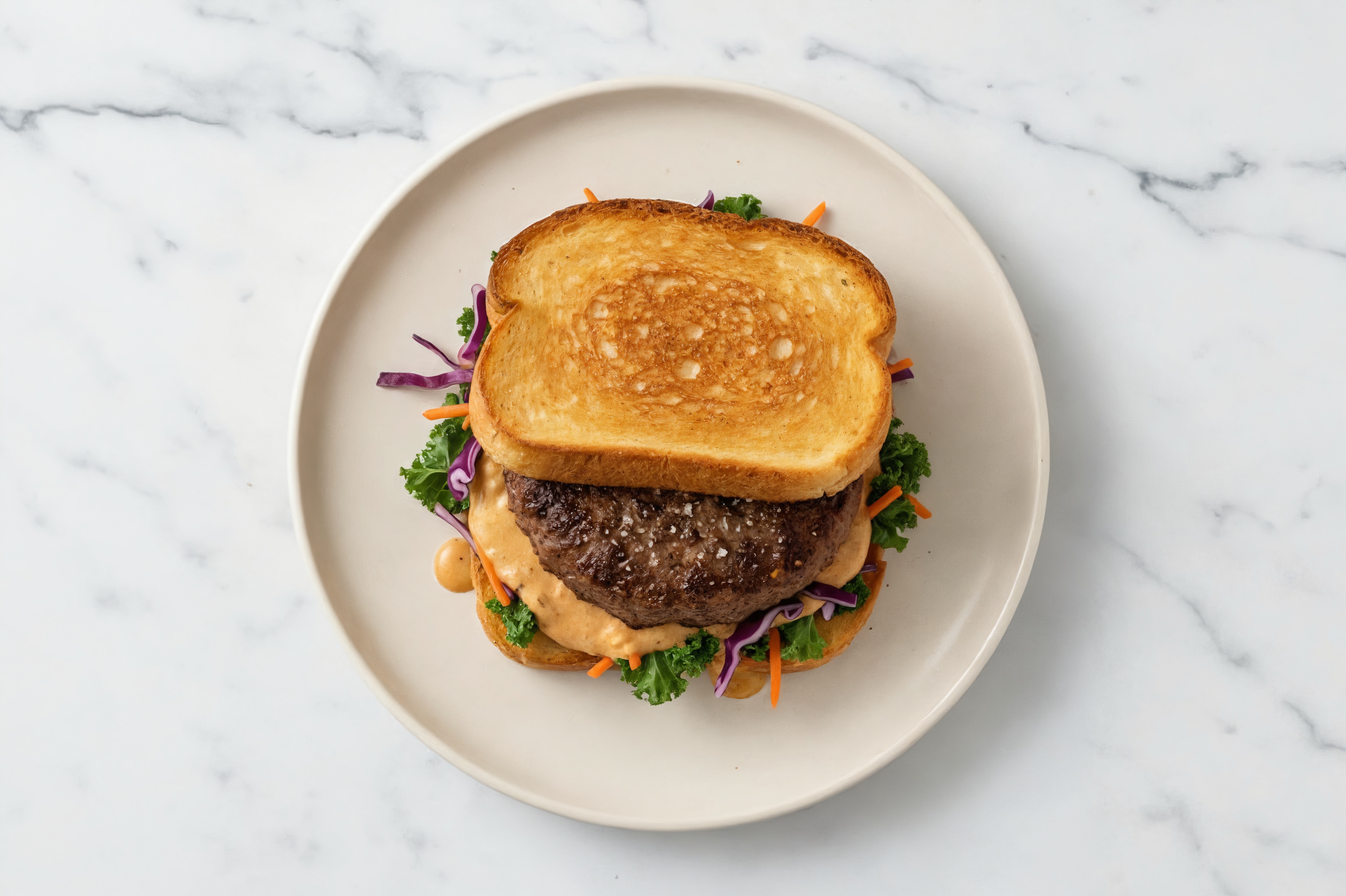 Rainbow Veggie Wagyu Beef Burger on GF Bread with Smoky BBQ Sauce