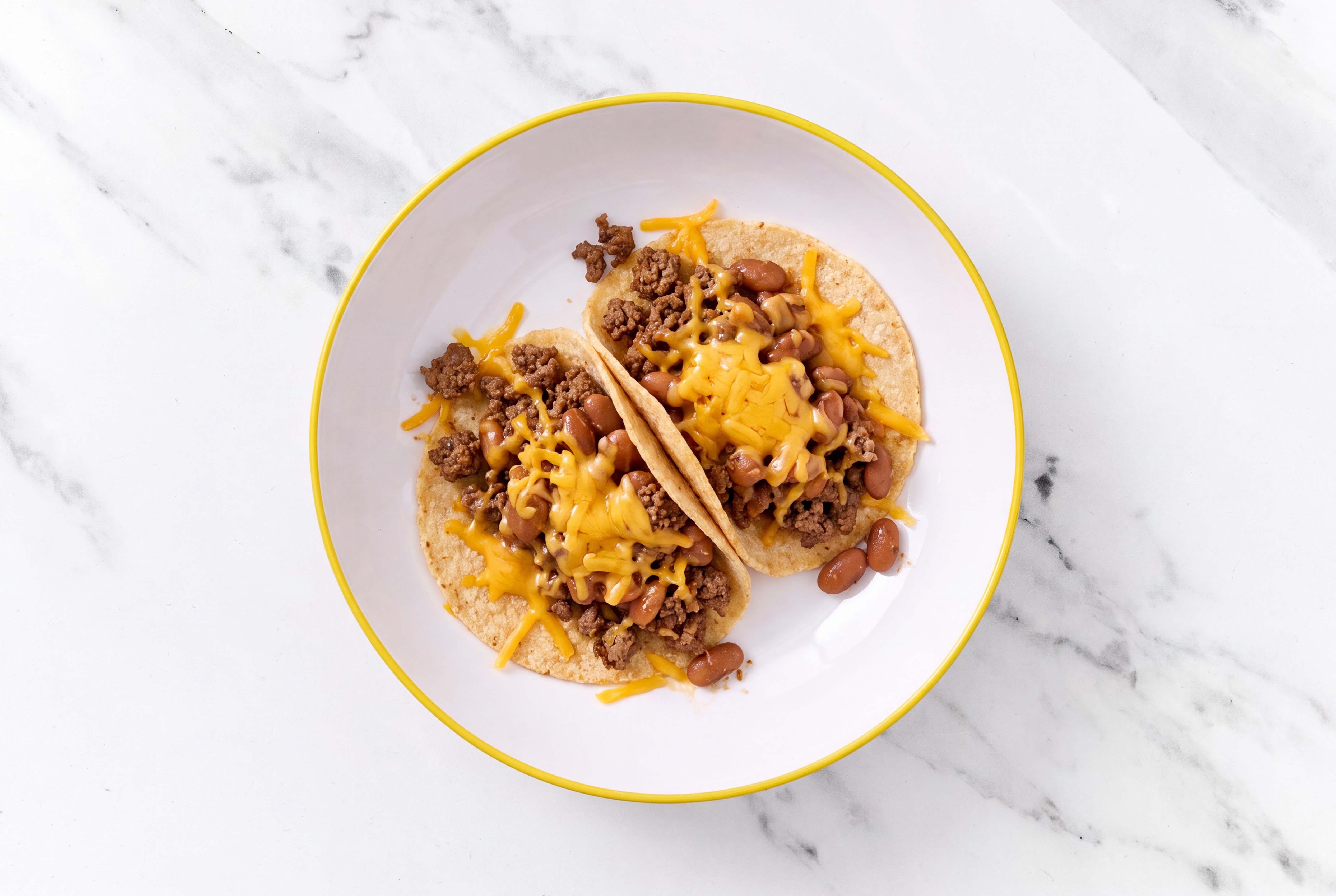 Ground 93/7 Lean Beef Tacos with Cheddar Cheese & Pinto Beans