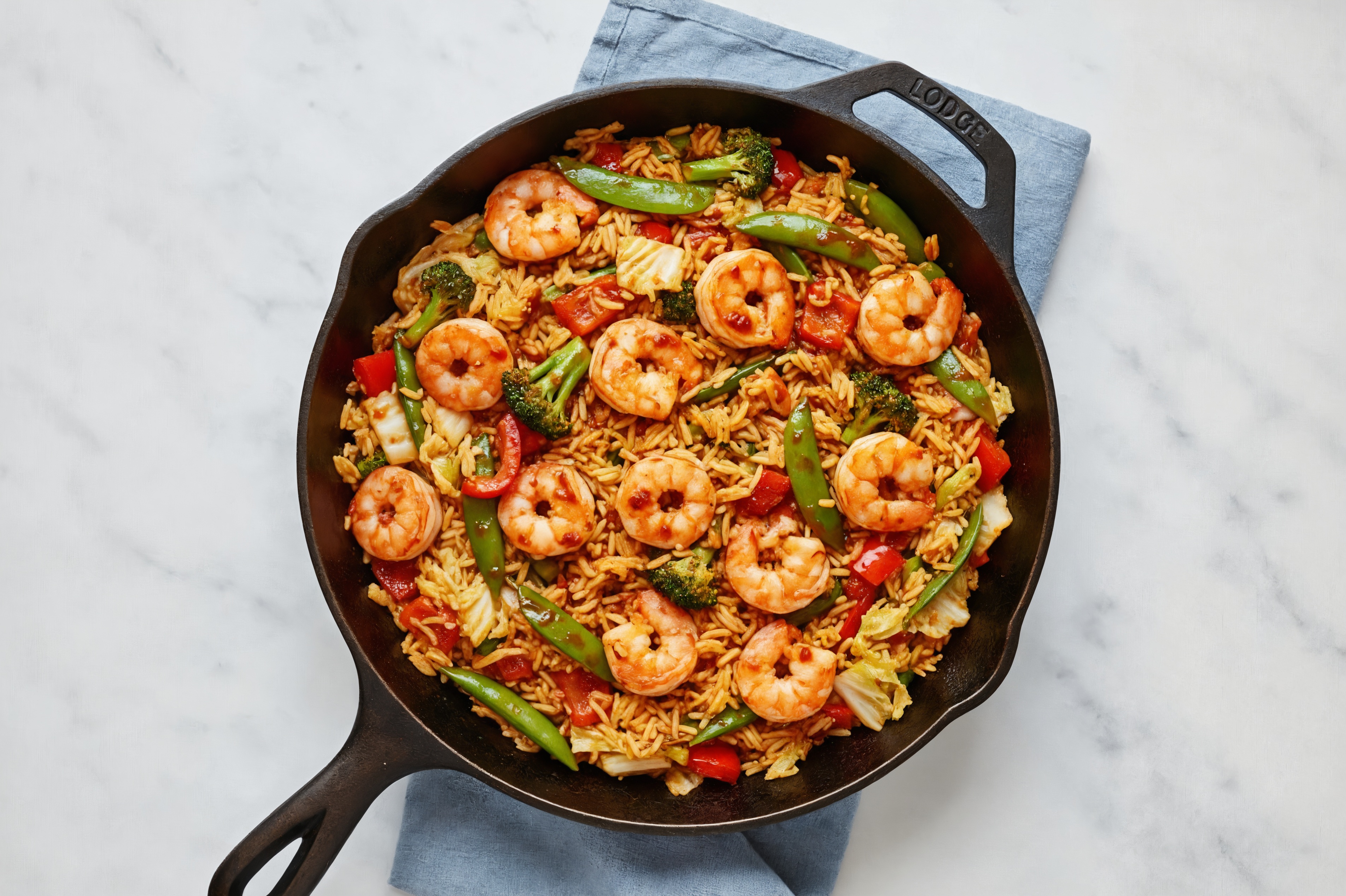 Sweet Chili Lime Jumbo Shrimp with Bok Choy Mix + Bell Organic Pepper over Seasoned Jasmine Rice