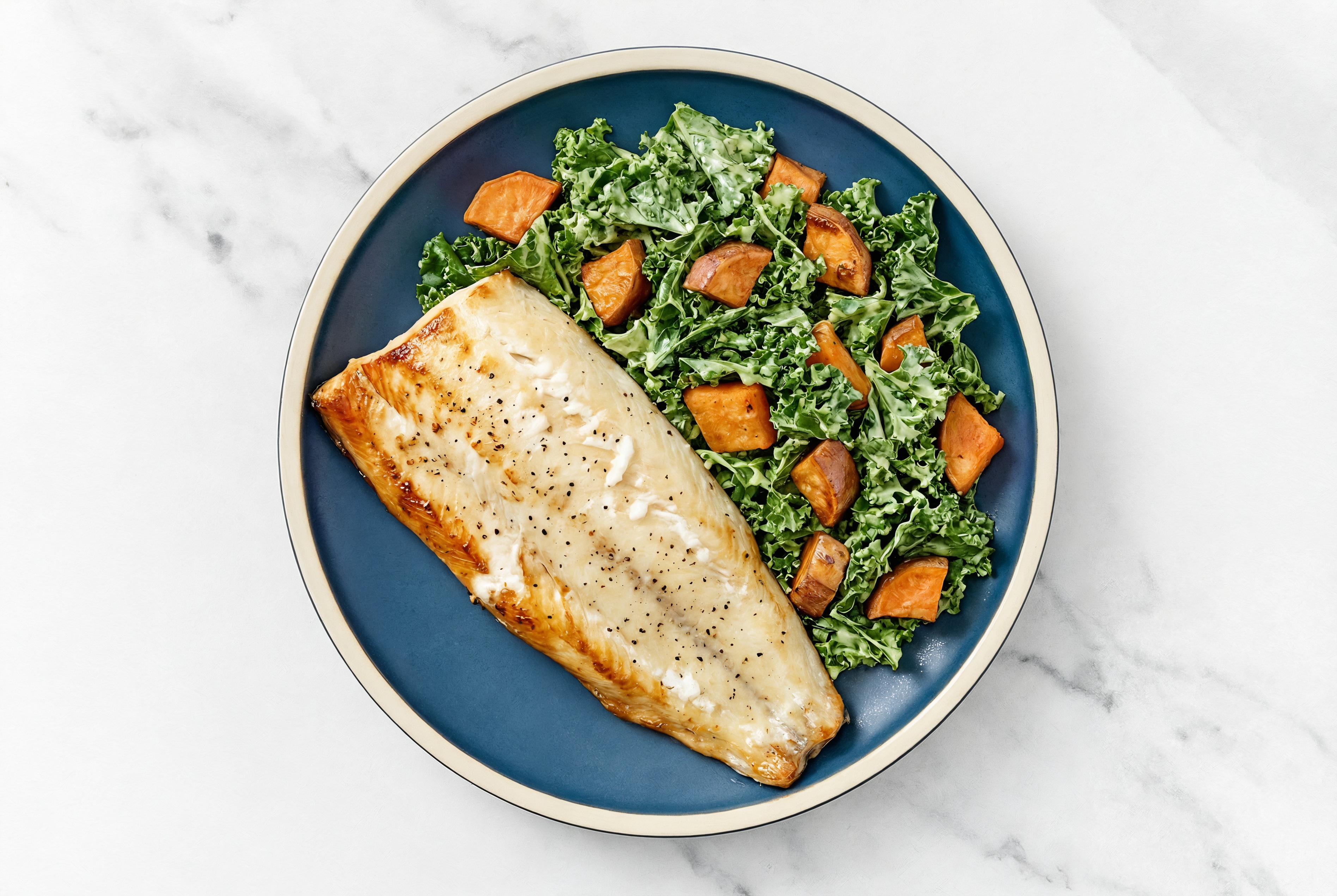 Maple Glazed Trout Green Goddess Kale Salad