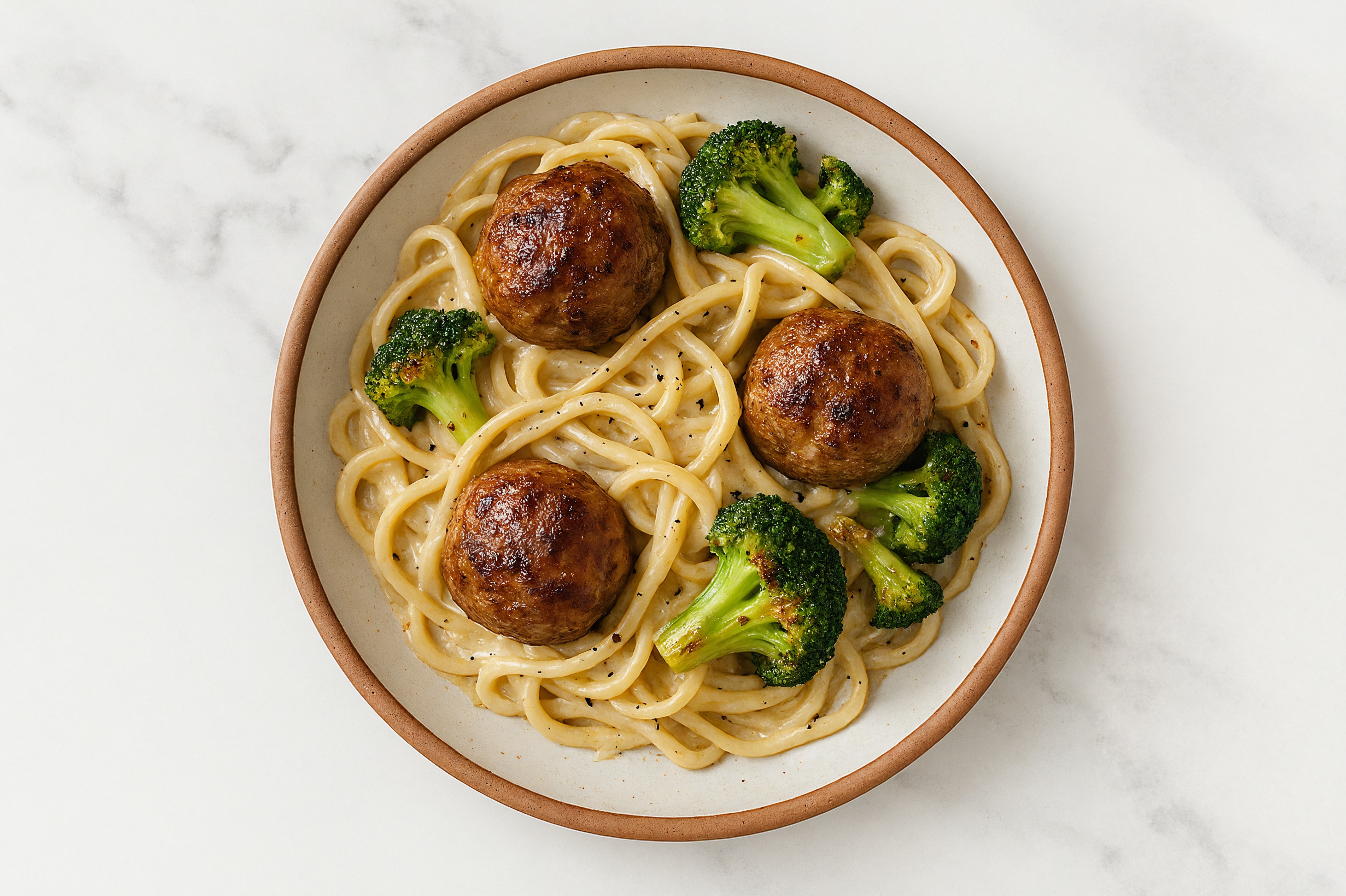 Herby Creamy Beef Meatball Linguine with Classic Alfredo