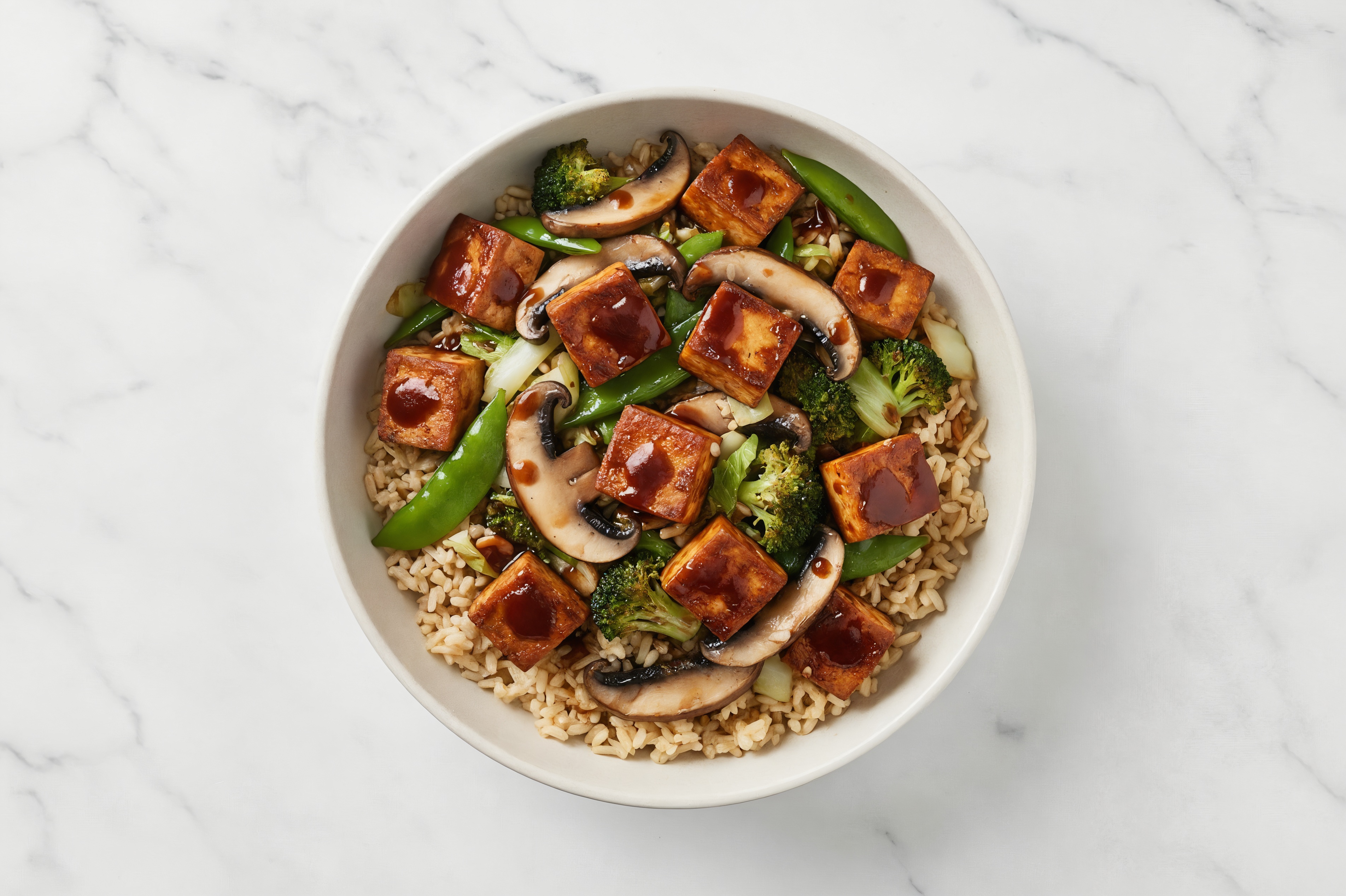 Portabella + Tofu Japanese BBQ Bowl with Bok Choy Veggie Medley