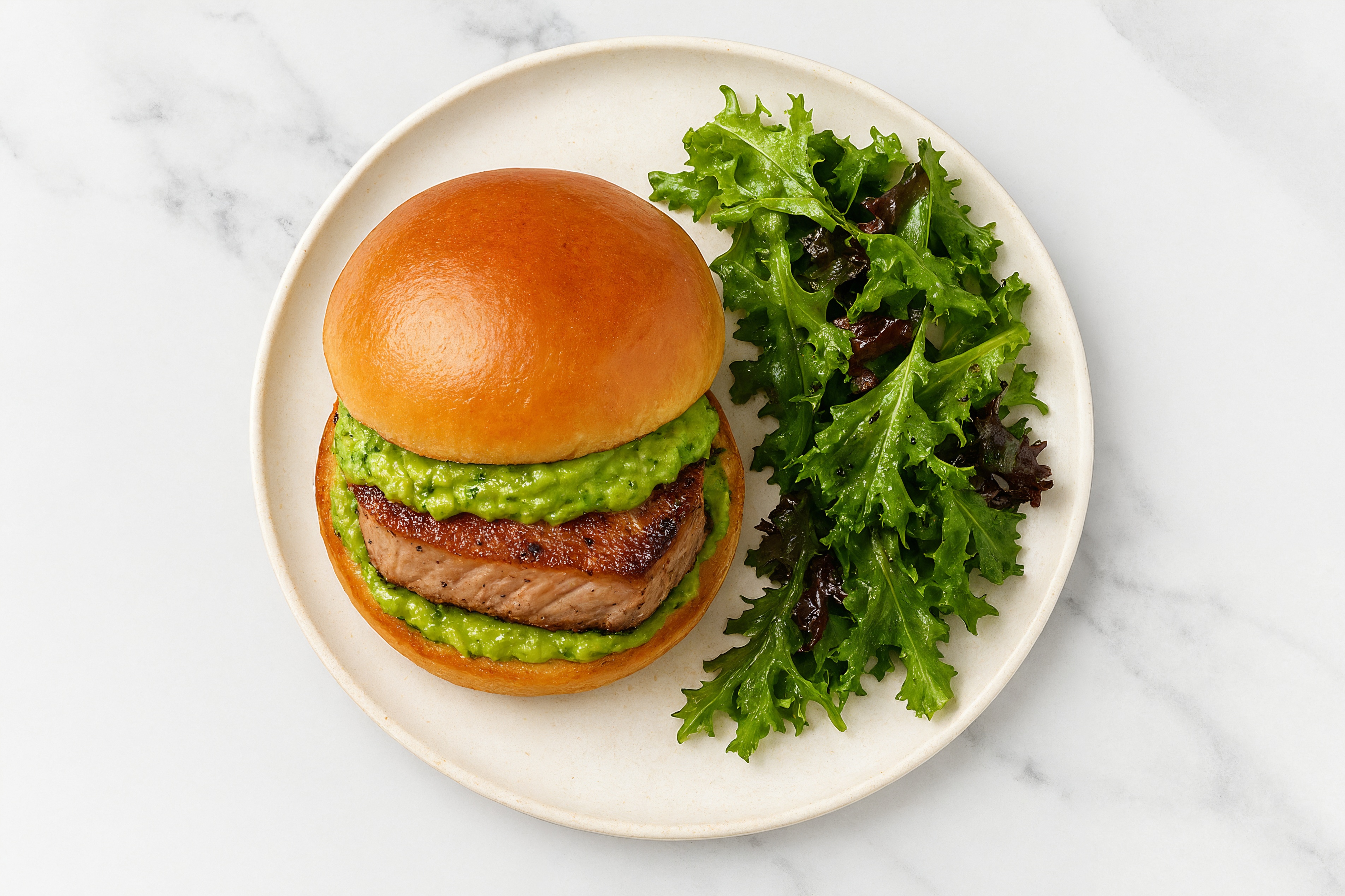 Guac' Tuna Sandwich on Brioche with Spring Mix