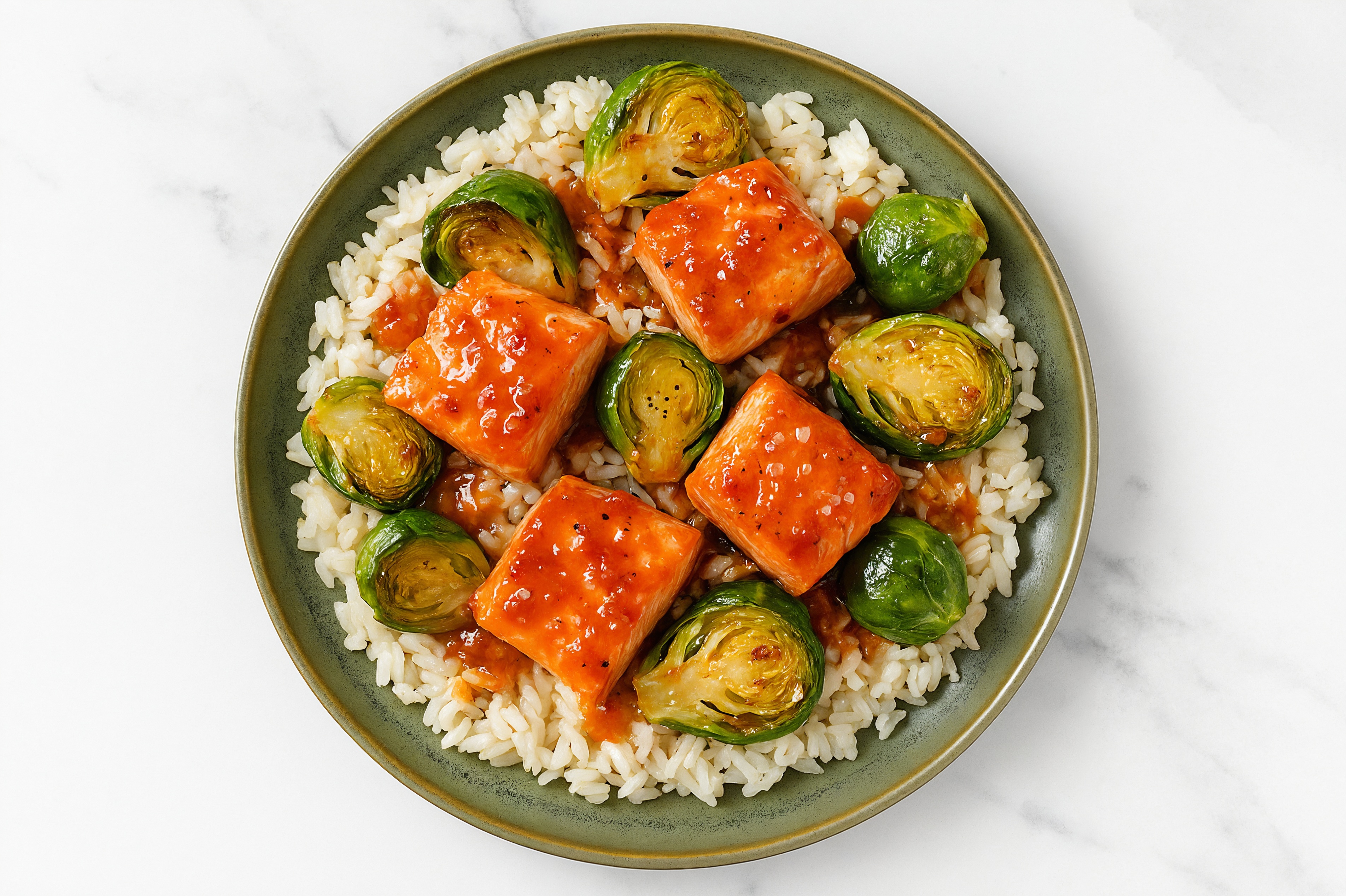 Garden Air Fryer Sweet Chili Salmon + Whole Brussels Sprouts