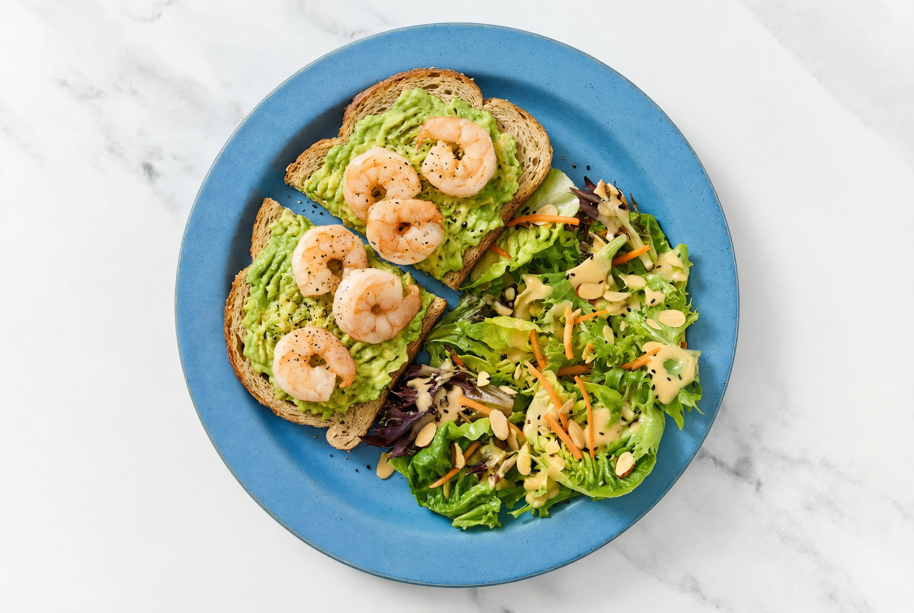 Open Face Avocado Sandwiches with Shrimp + a Little Gem Salad