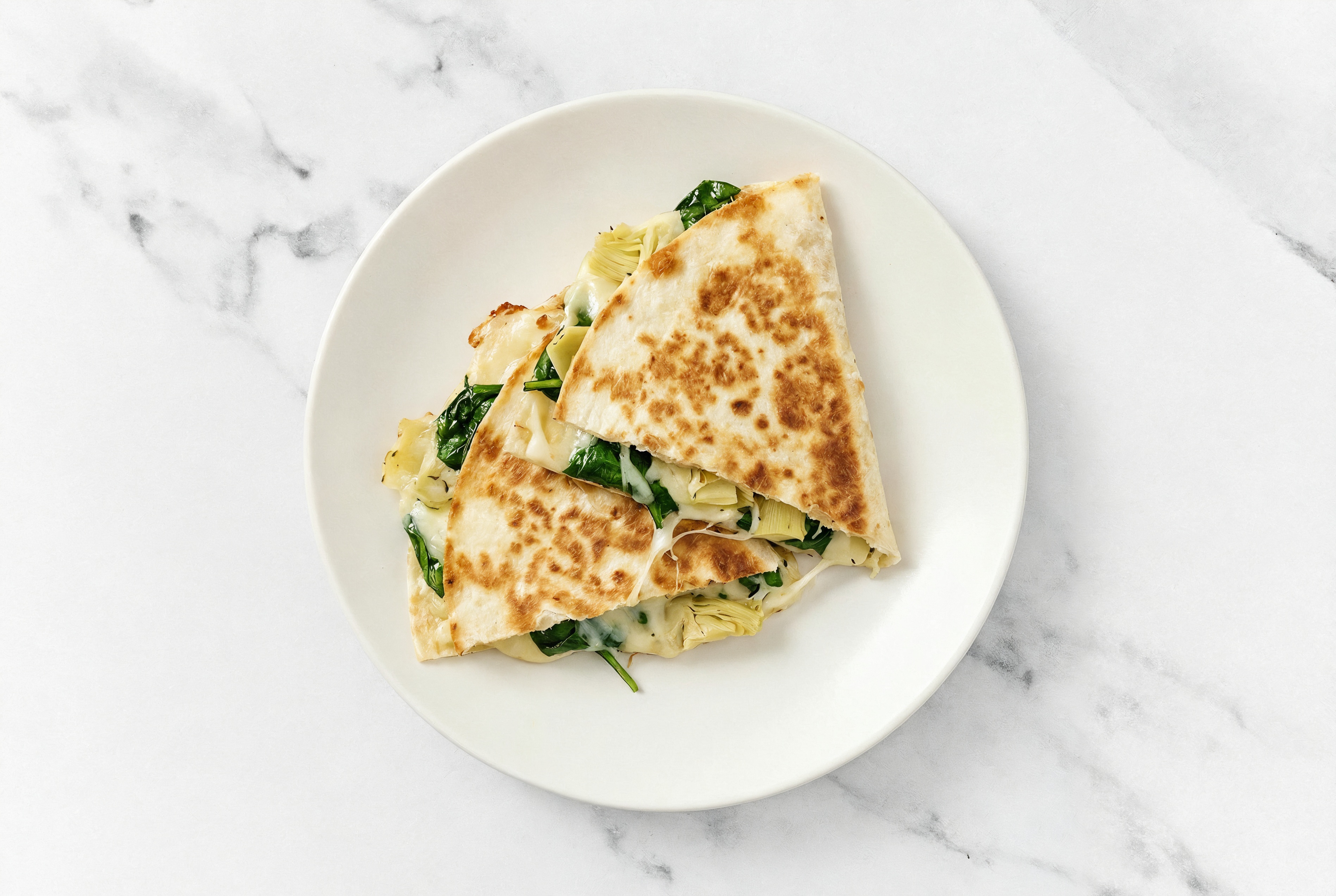 Speedy Spinach Artichoke Quesadilla with Shredded Mozzarella Cheese