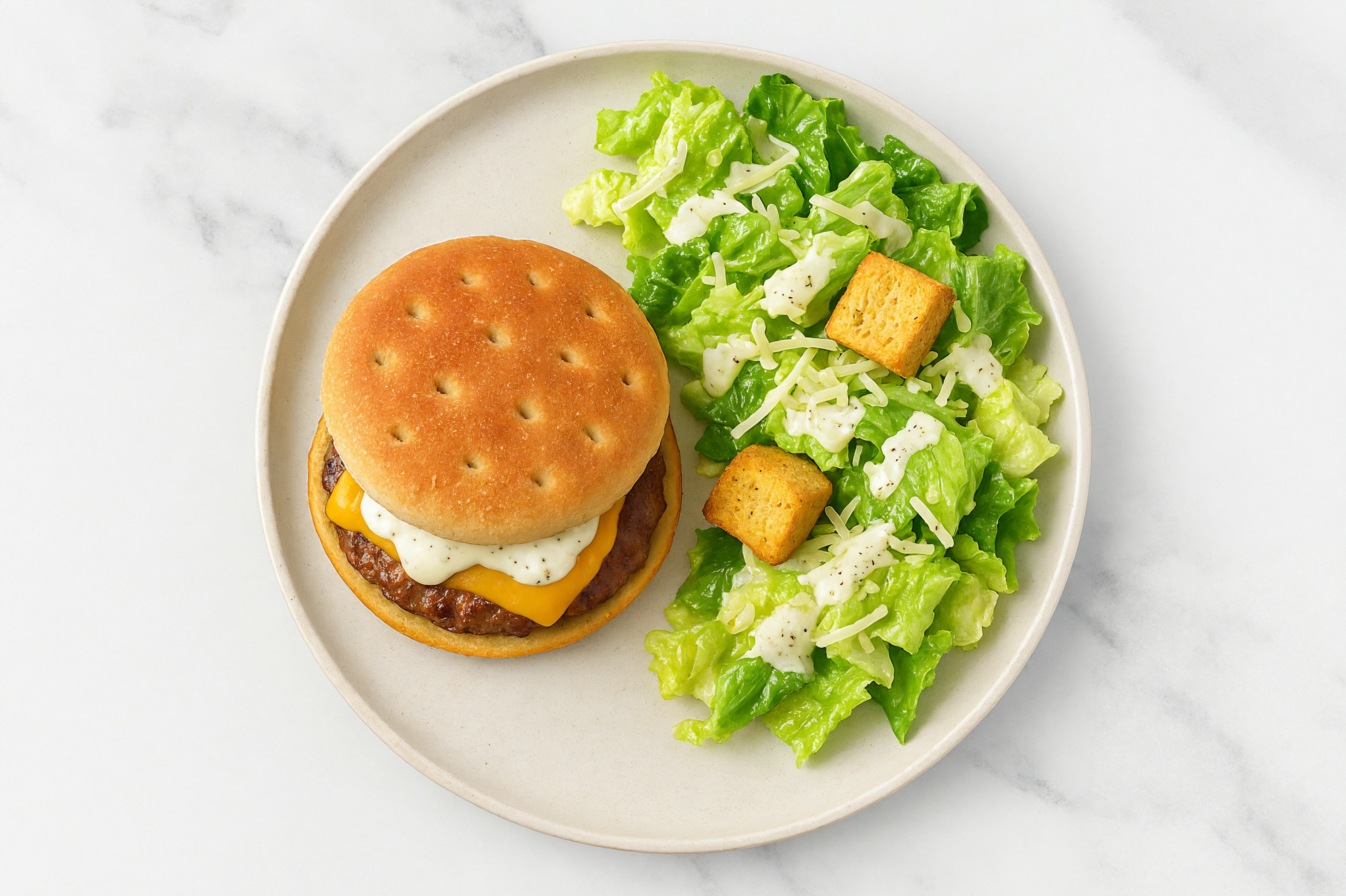 Ranch Cheddar Burger + Caesar Salad with Ground Beef Patties