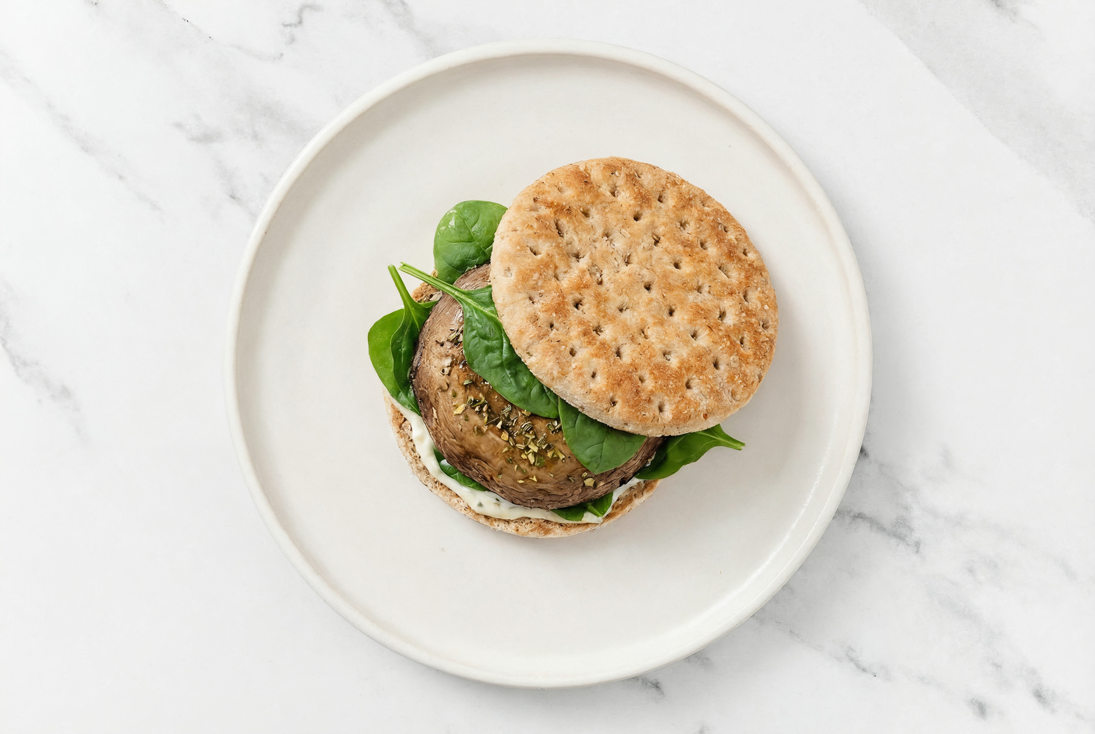Portabella Mushroom on Multigrain with Garlic Sauce + Baby Spinach