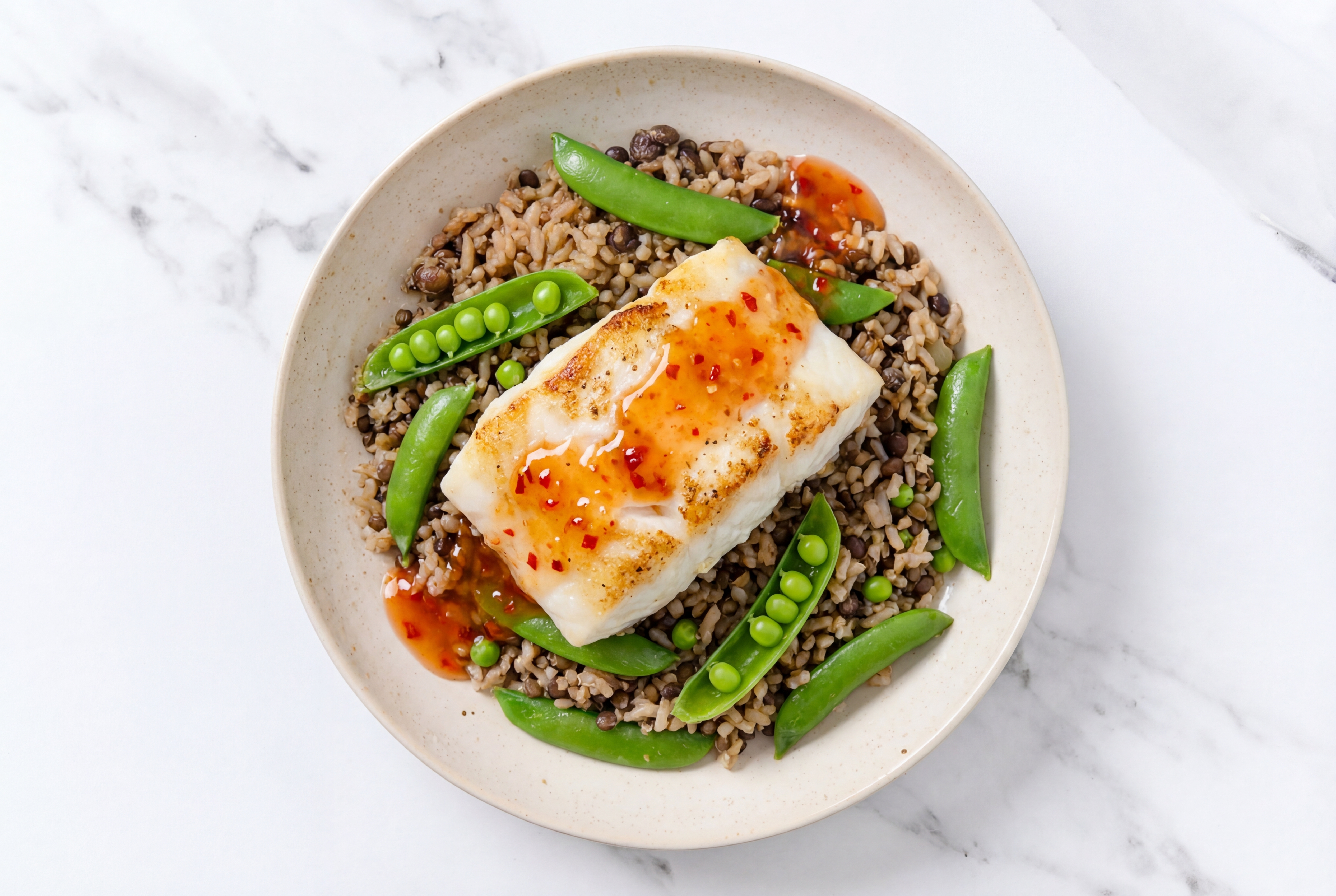Sweet Chili Barramundi Lentil Quinoa Rice Mix Bowl