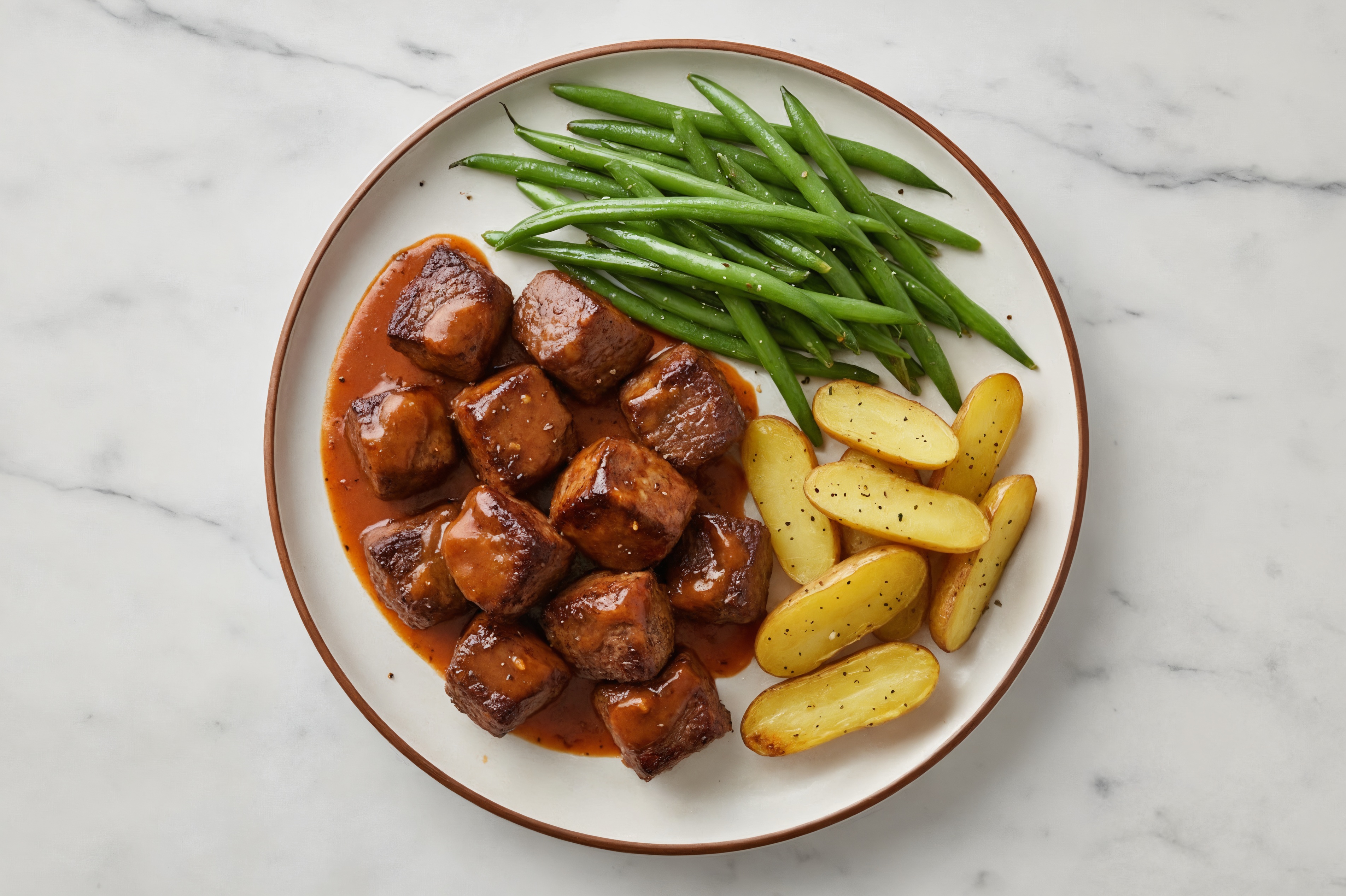 Sweet Hickory Seared Lamb with Fingerling Potatoes & Green Beans