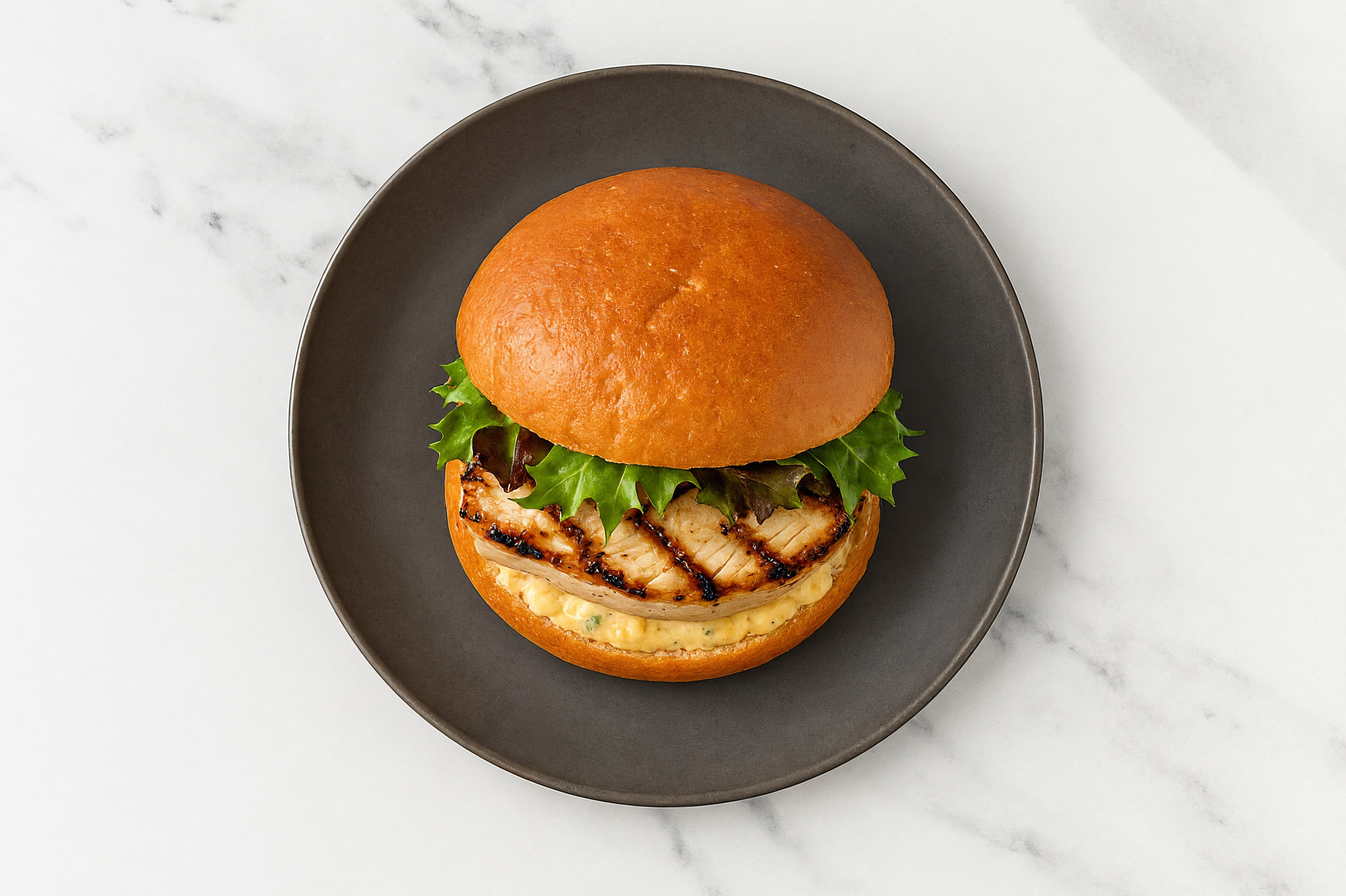 Street Corn Grilled Pork Sandwich with Spring Mix on Gluten-Free Buns
