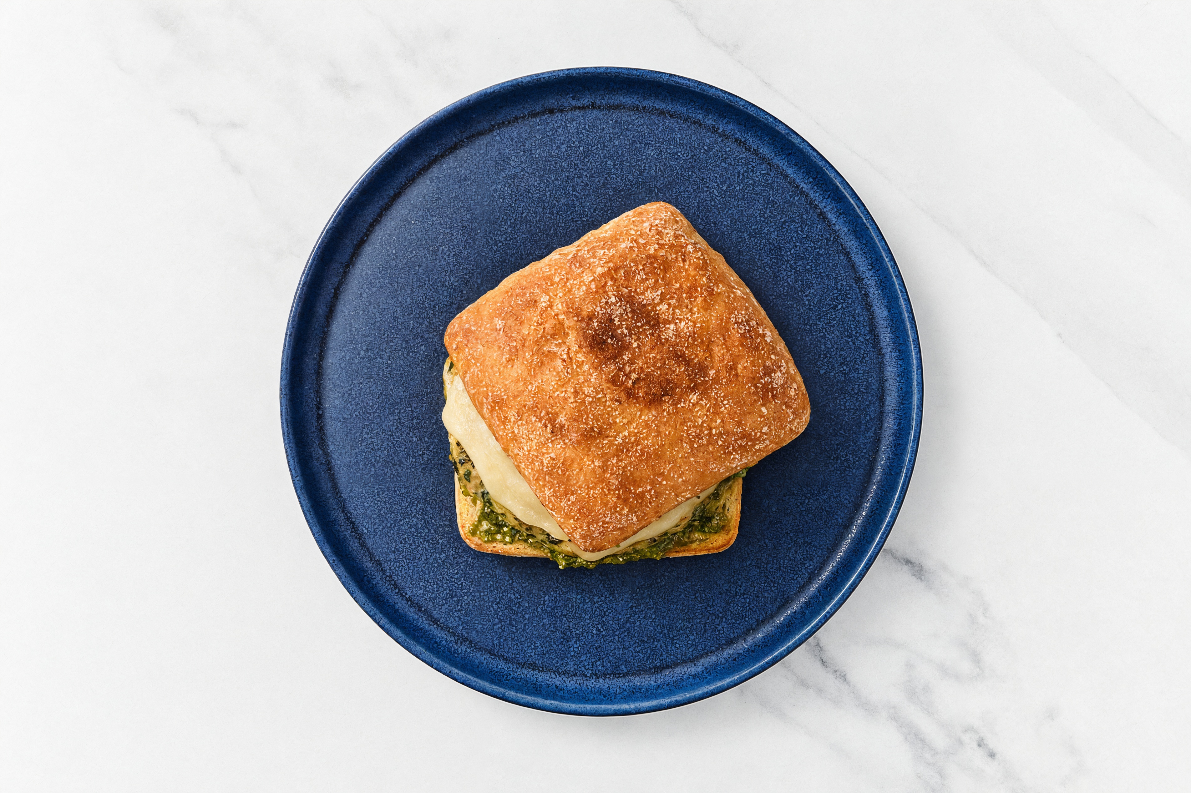 Garlic Turkey Burger on Ciabatta with Spinach Pesto & Gouda