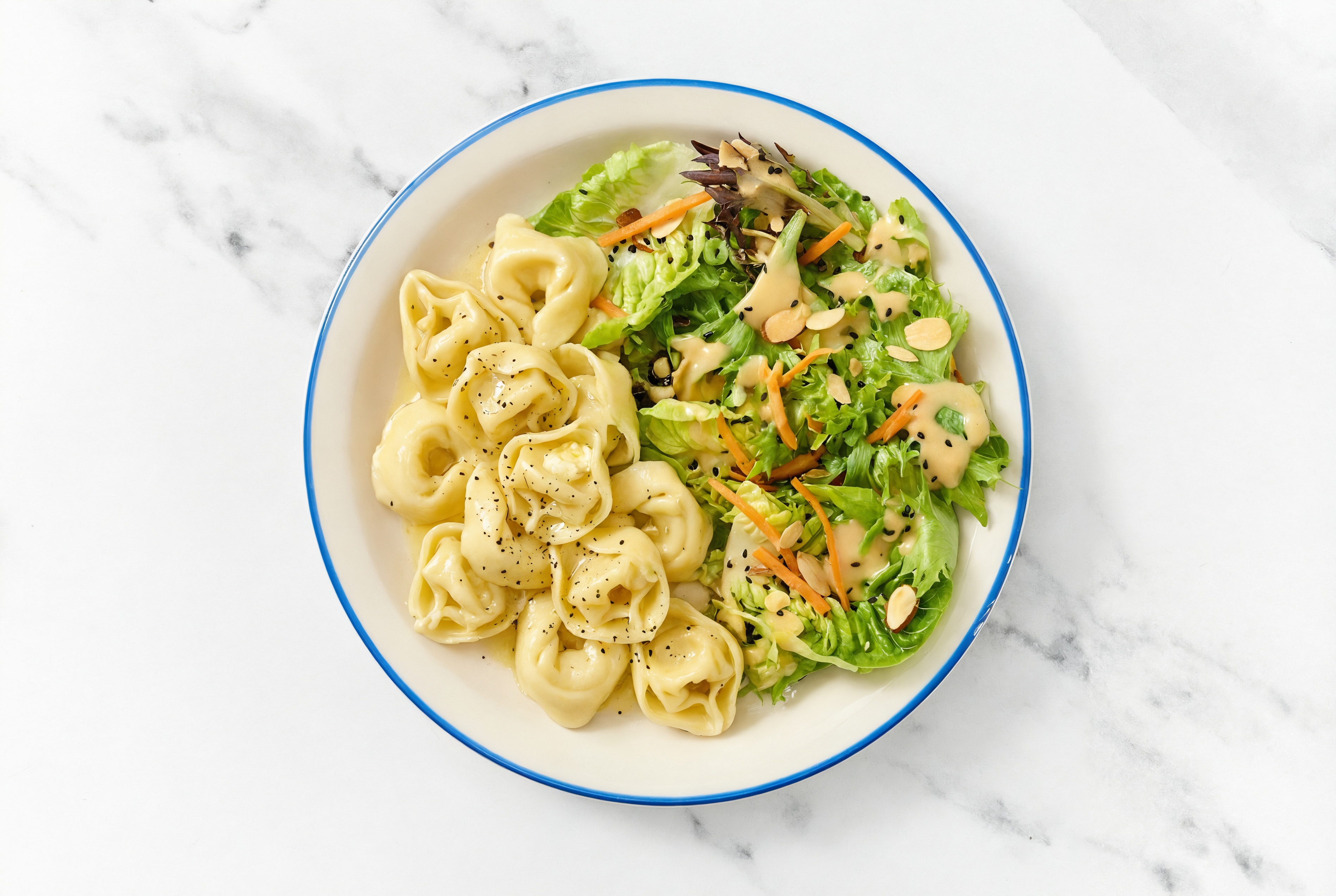 Herby  Brown Melt Organic Cold-Pressed Plant Butter Cheese Tortelloni + Side Salad