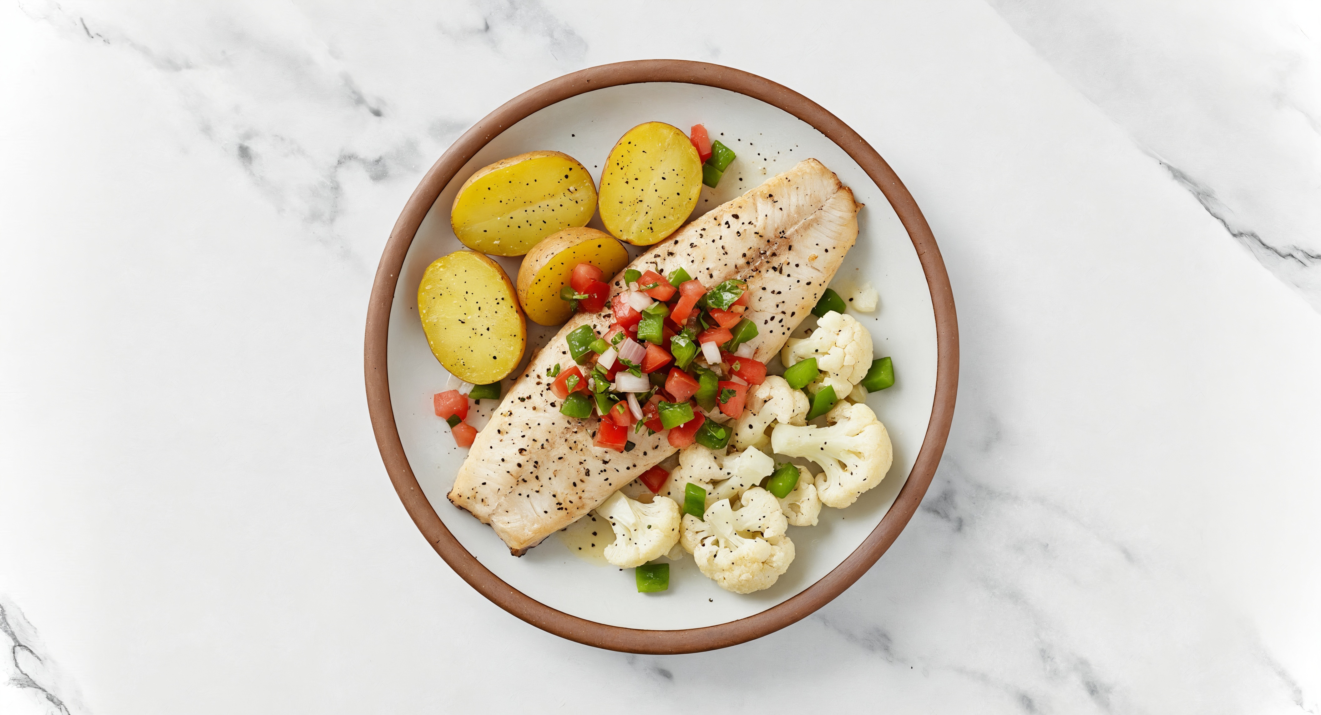 Fresh Salsa Steelhead Trout with Organic Potatoes & Cauliflower