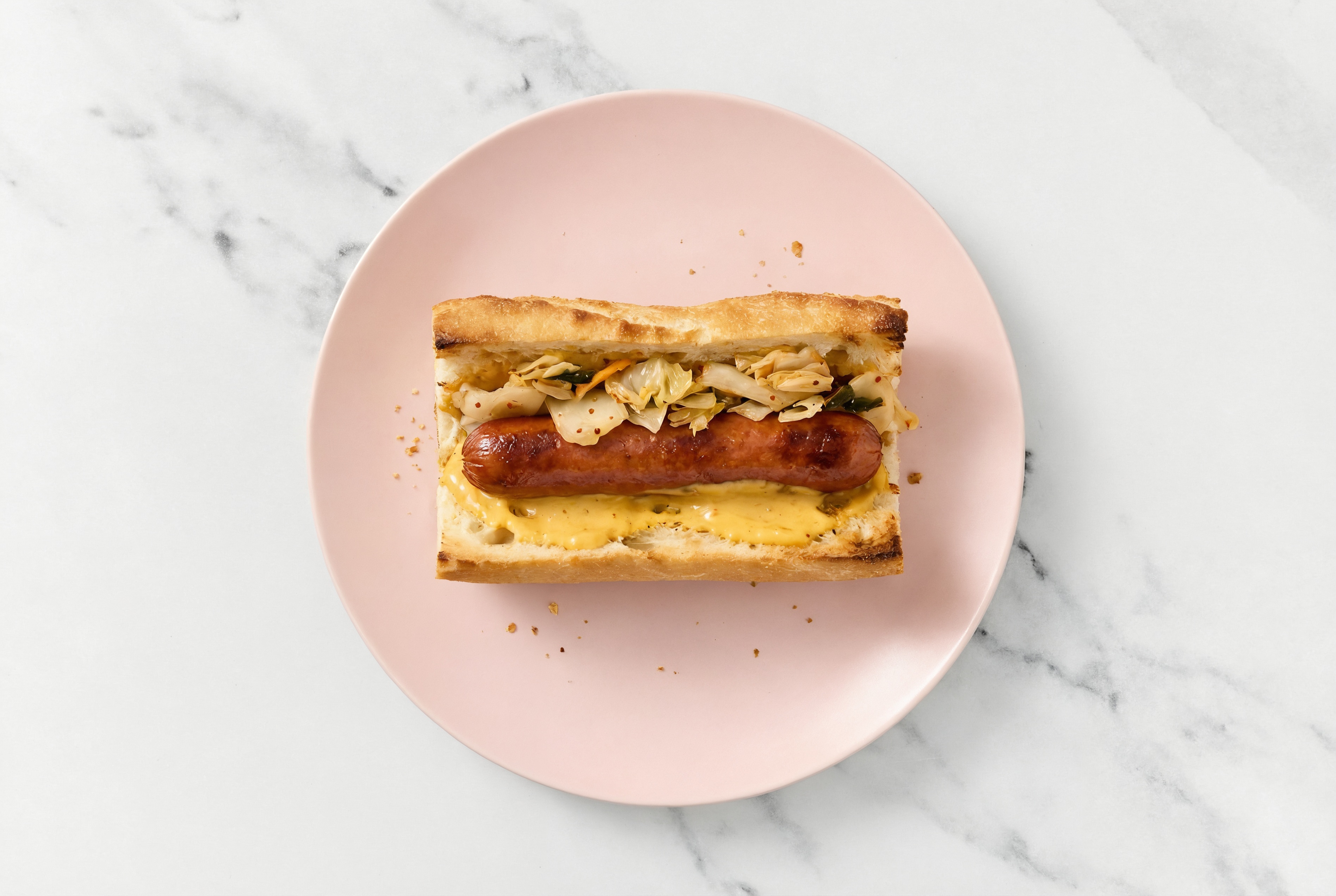 Kimchi Beef Hot Dog with Super Special Sauce on Baguette