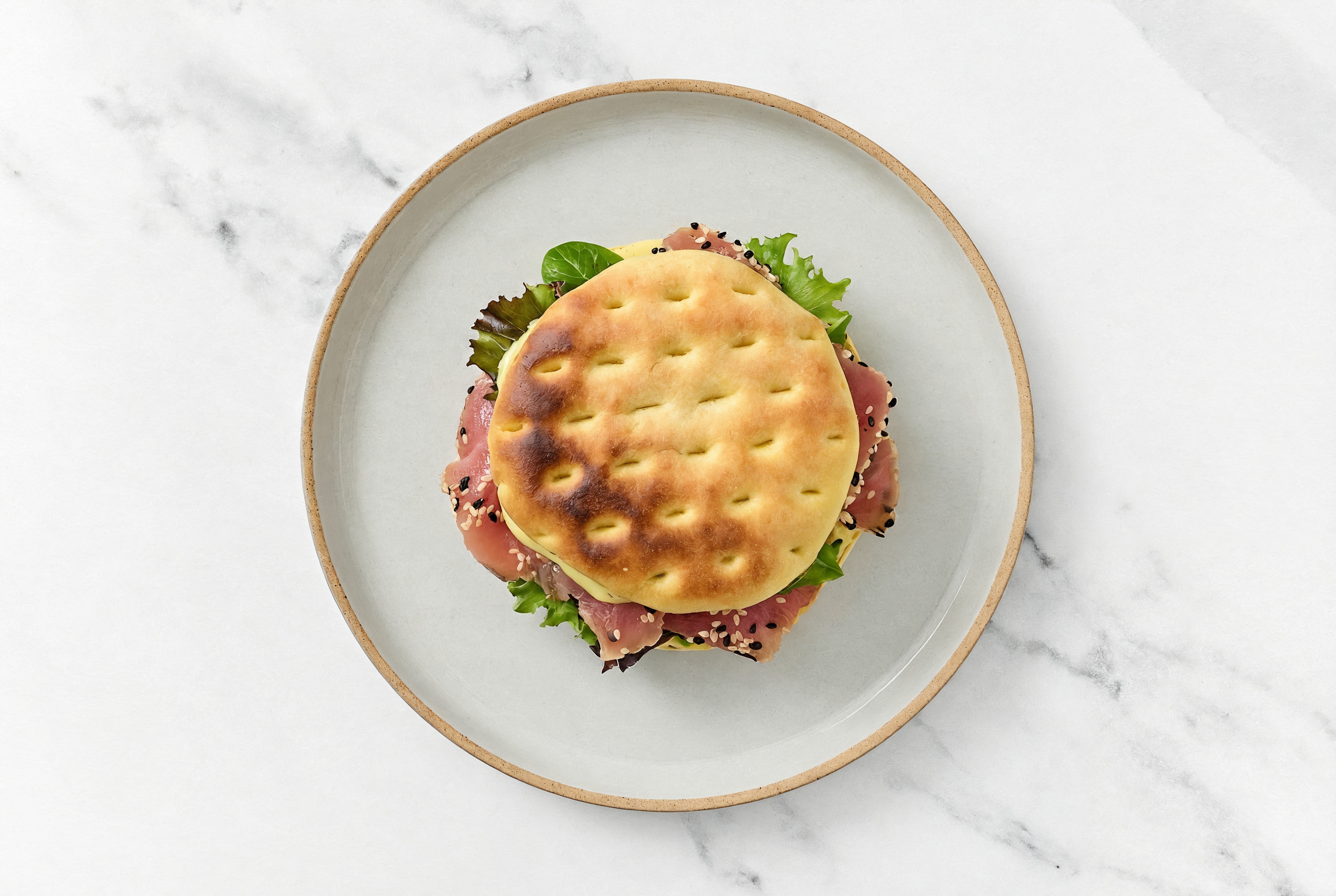 Smoked Tuna, Sweet Spring Mix Lettuce on Brioche with Honey Mustard Garlic Sauce
