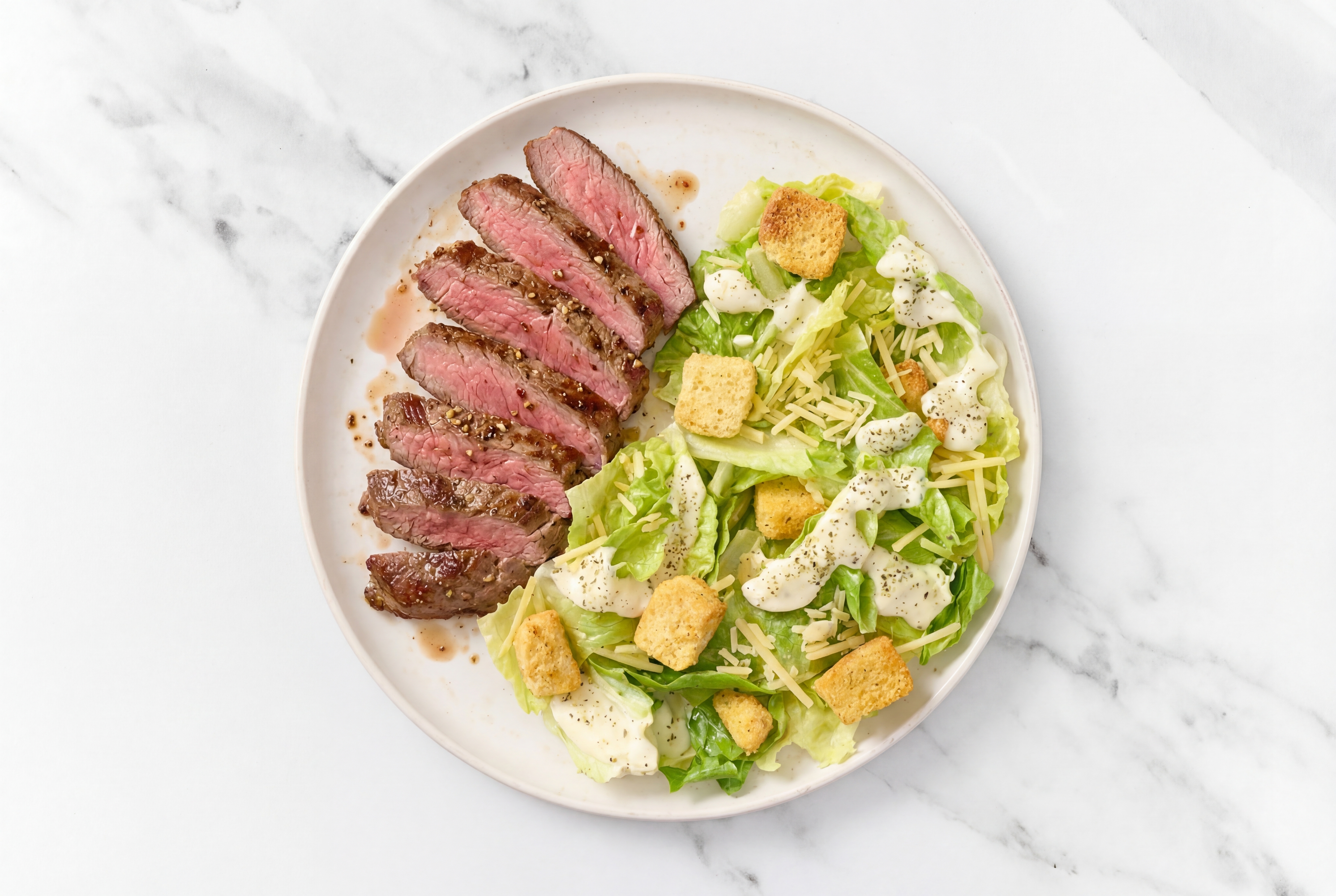 Seared Rosemary Garlic Beef Flank Steak Caesar Salad
