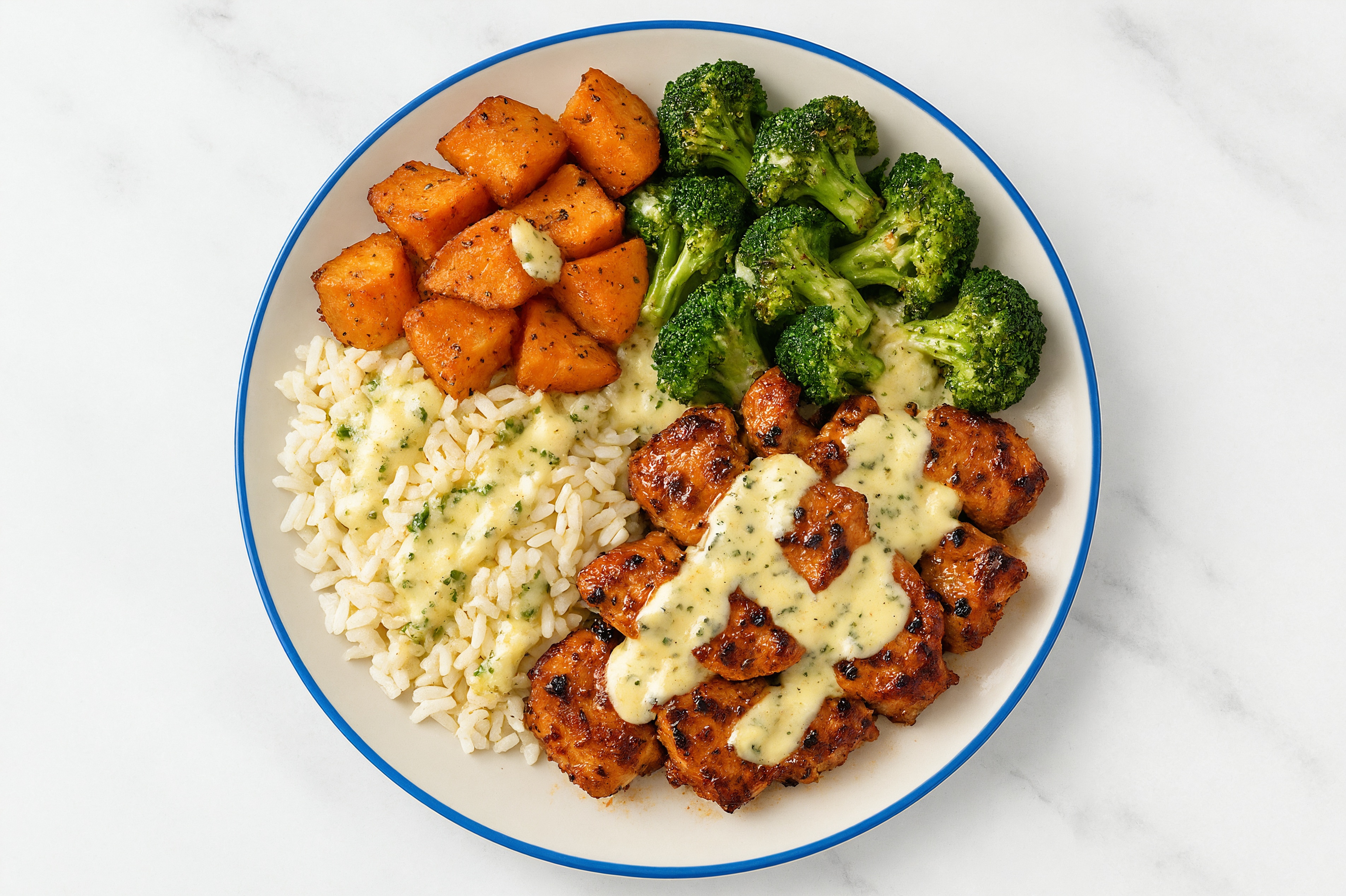 Classic Chicken Dinner with Garlic Dipping Sauce with Long Grain White Rice