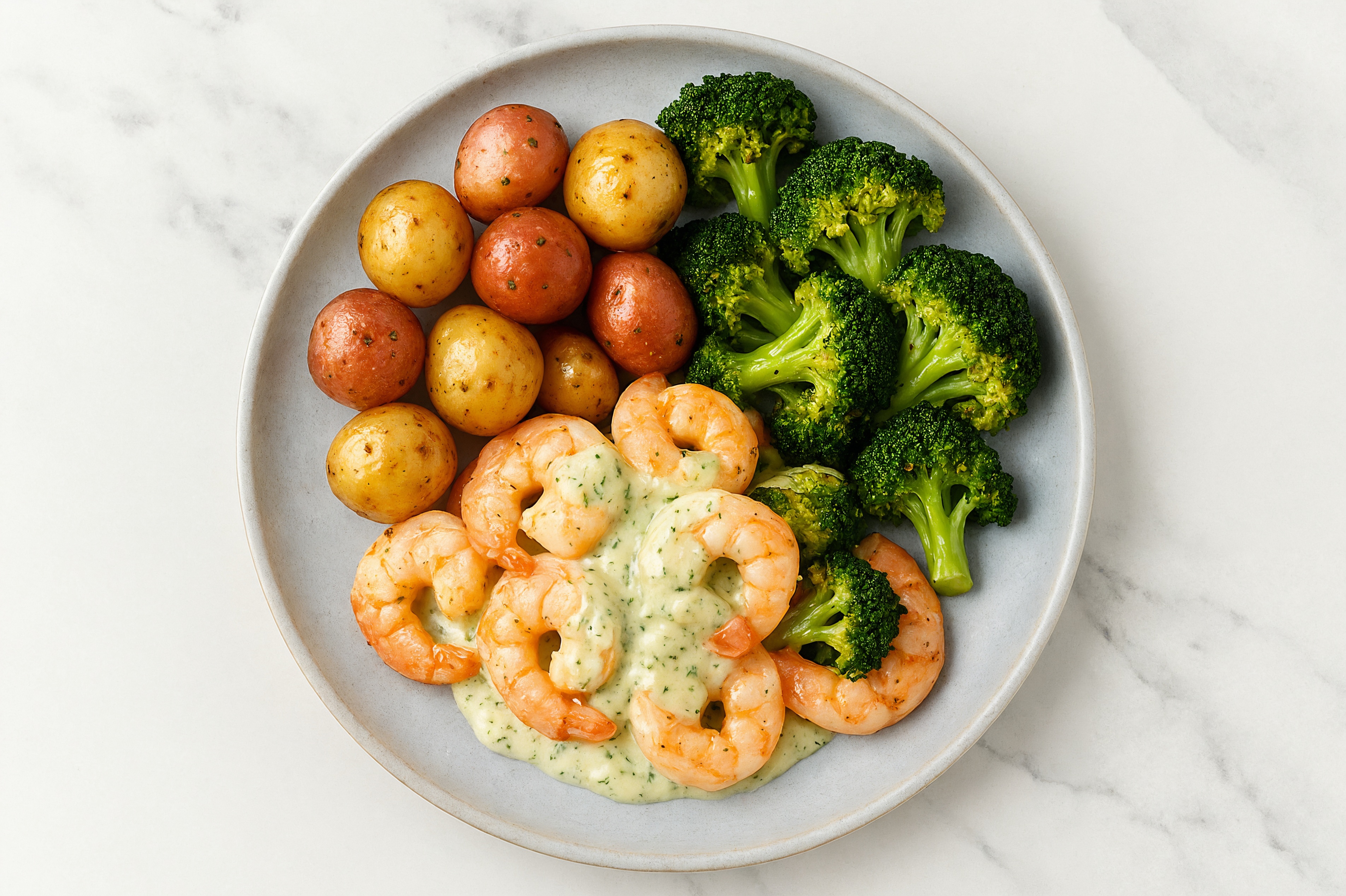 Dill Shrimp + Organic Broccoli Potato Bowl